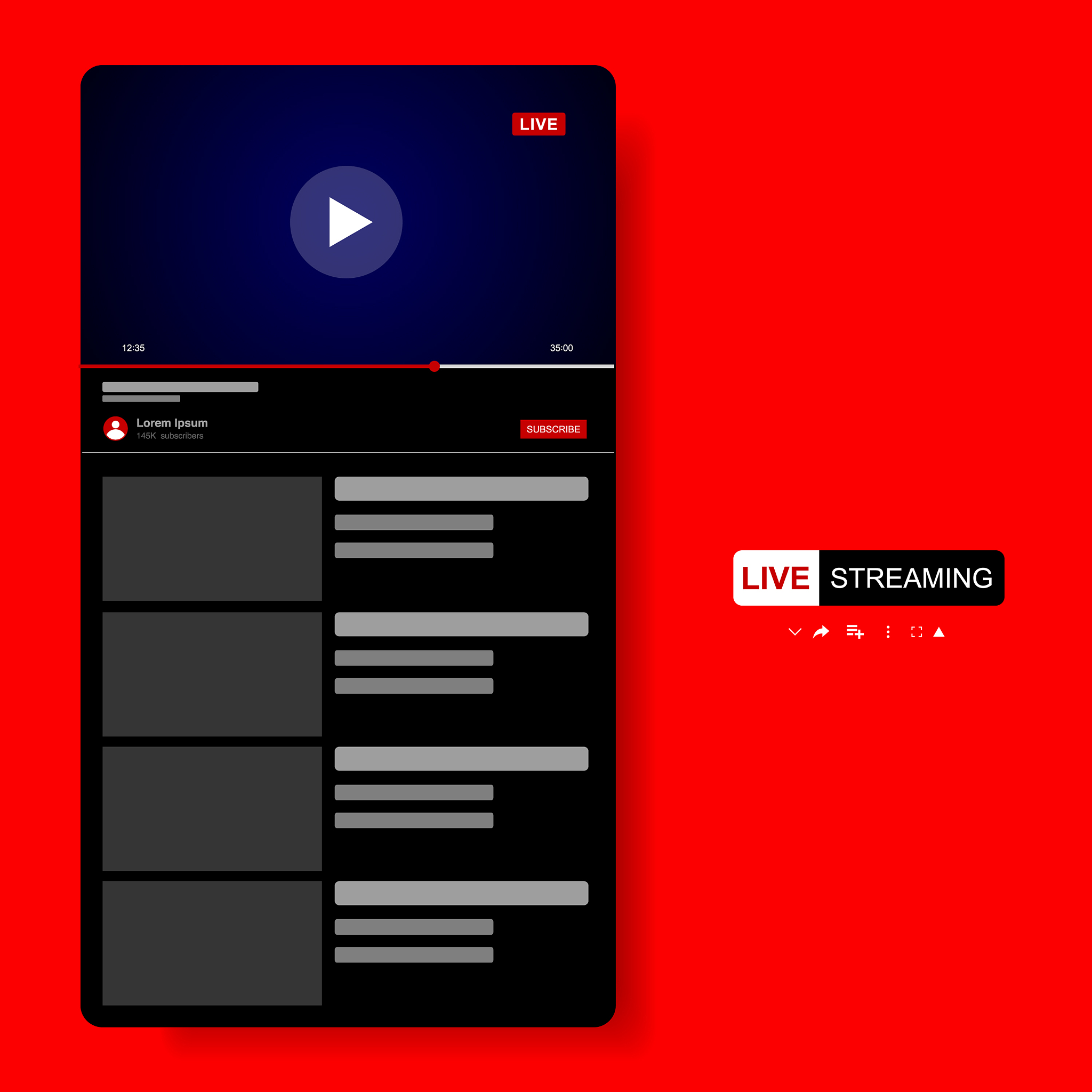 video player template design mockup live stream