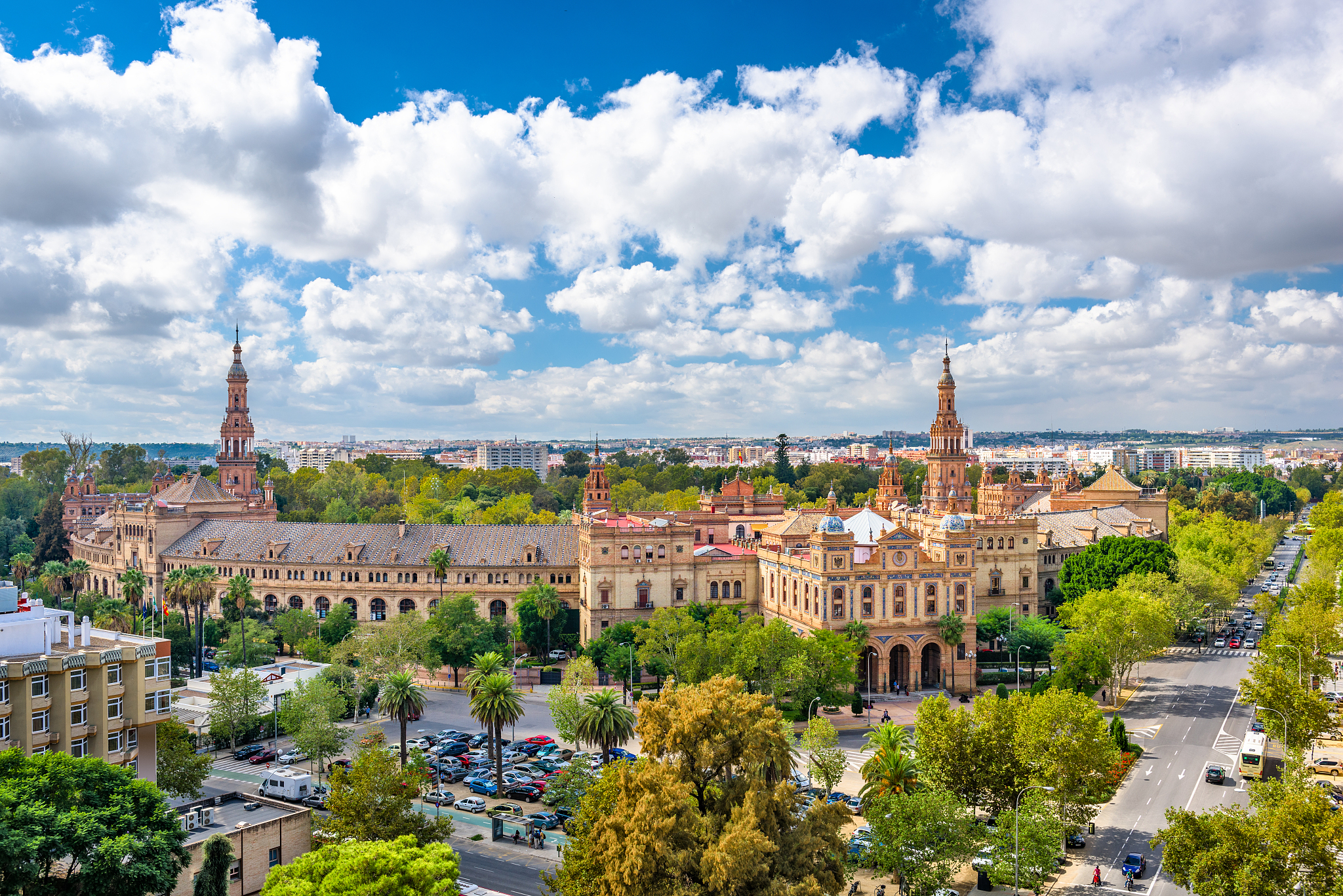 seville, spain cityscape with plaza de espana
