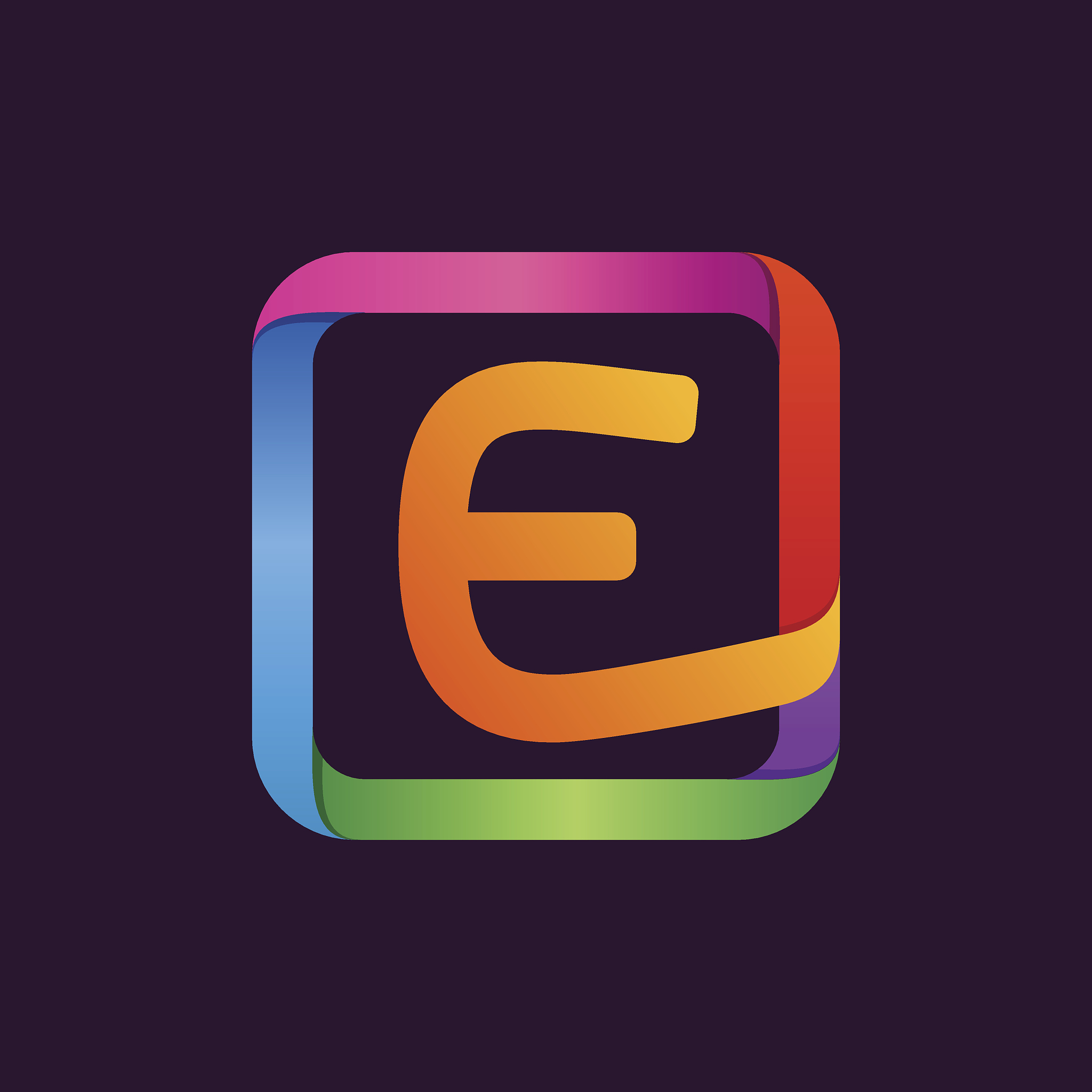 e letter colorful icon in square.
