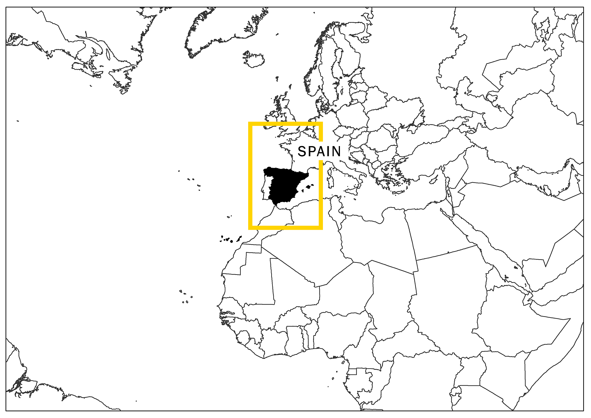 spain with yellow frame and name country