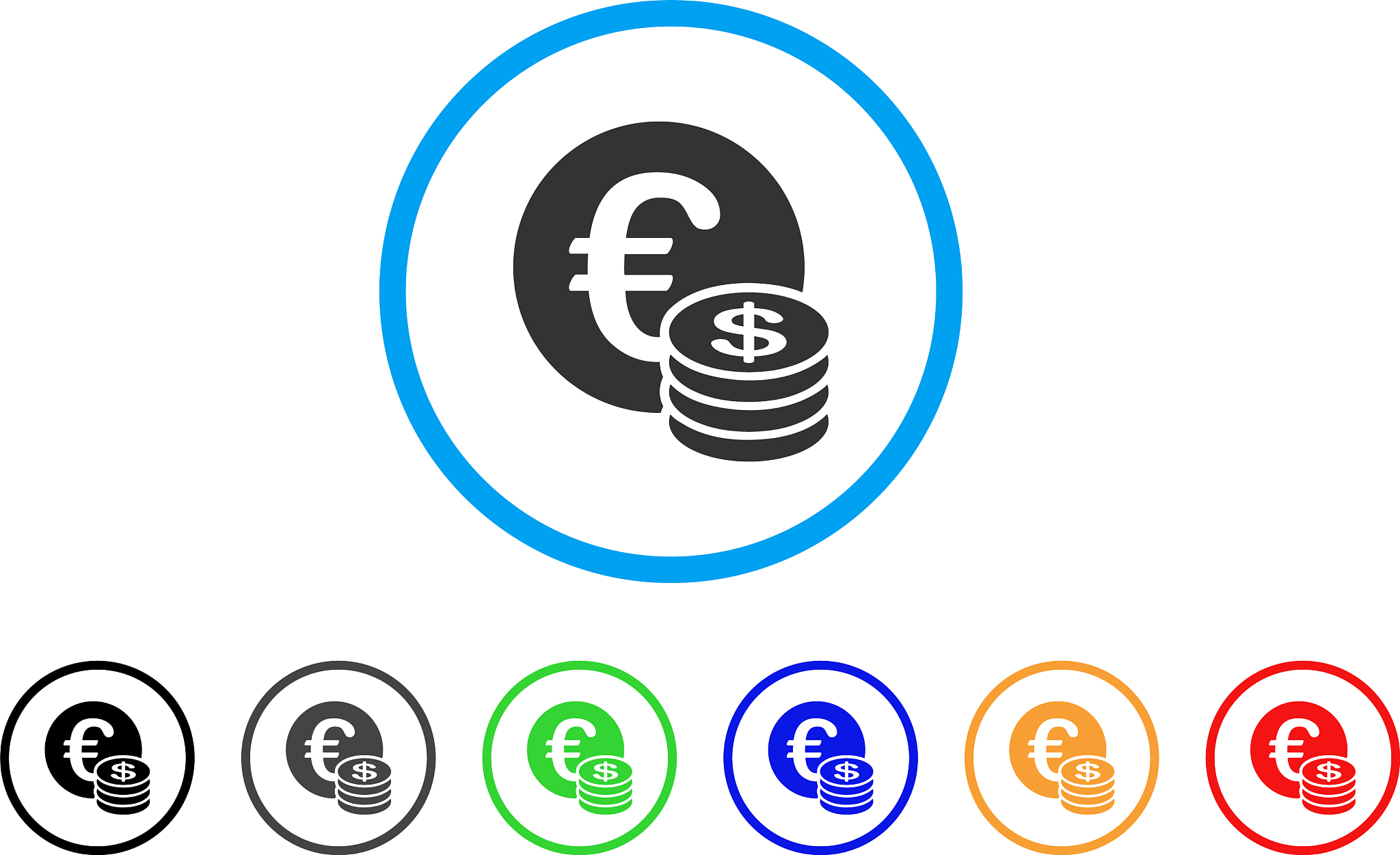 euro and dollar coins rounded icon