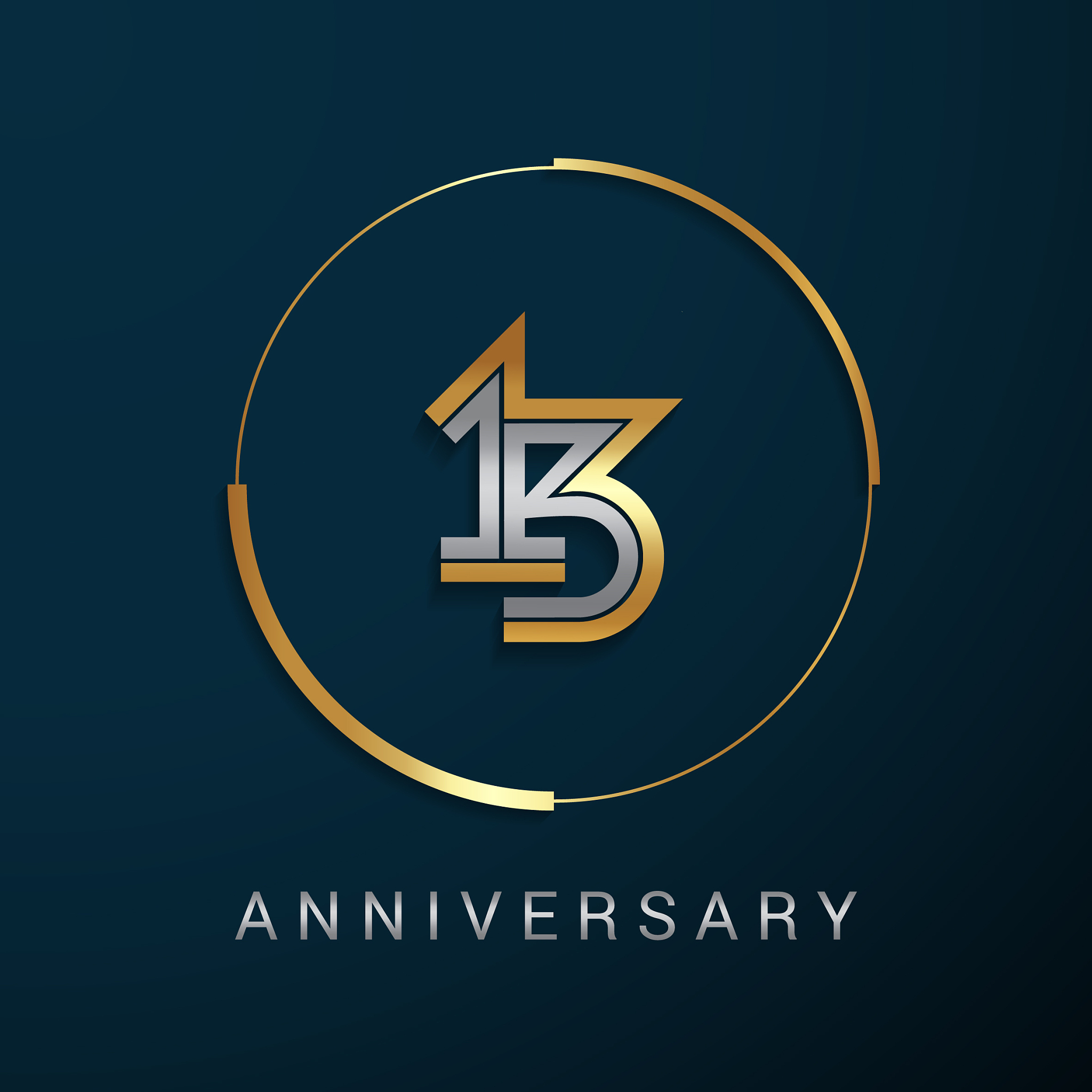 13 years anniversary icon with  gold and silver multi linear num