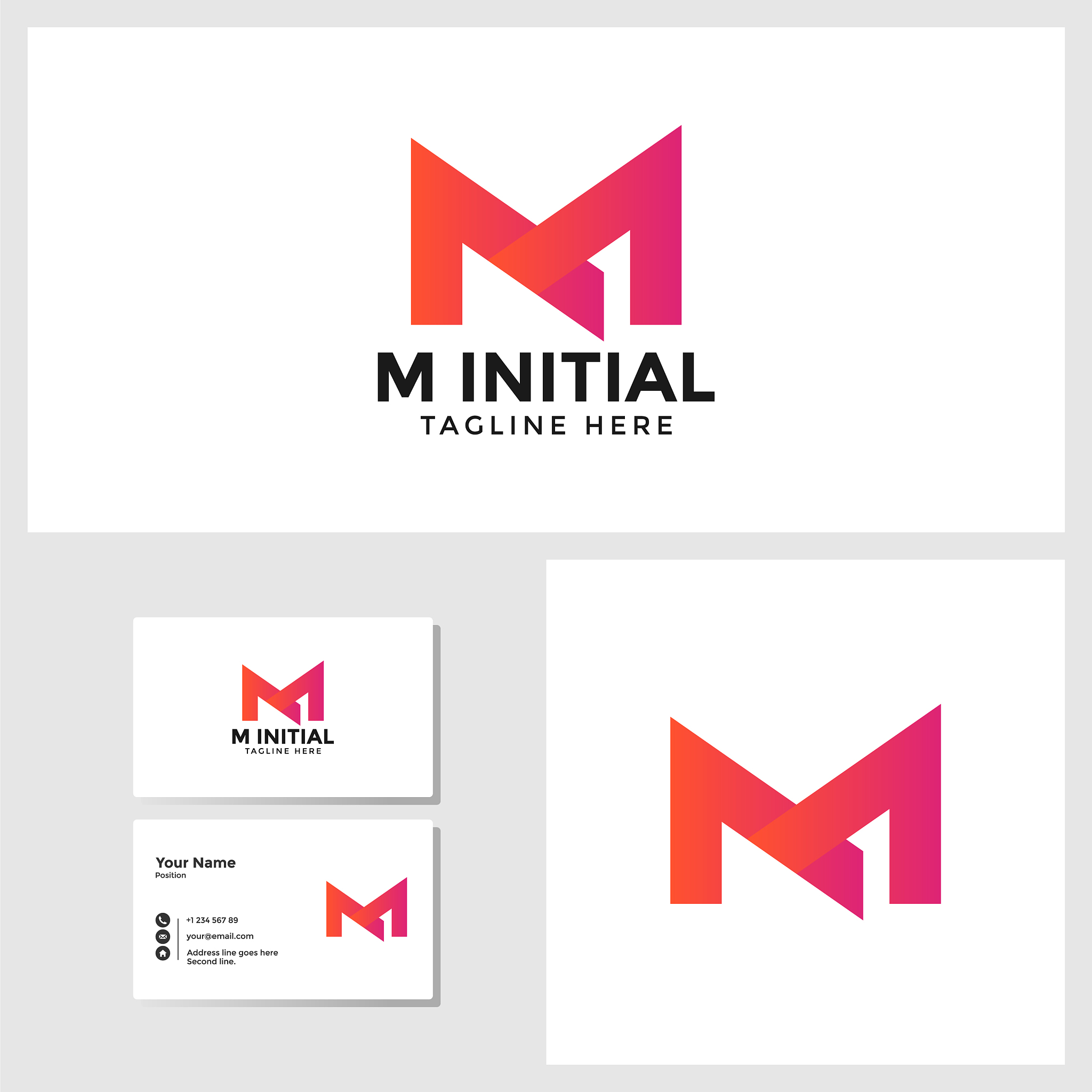 m initial logo template with business card design