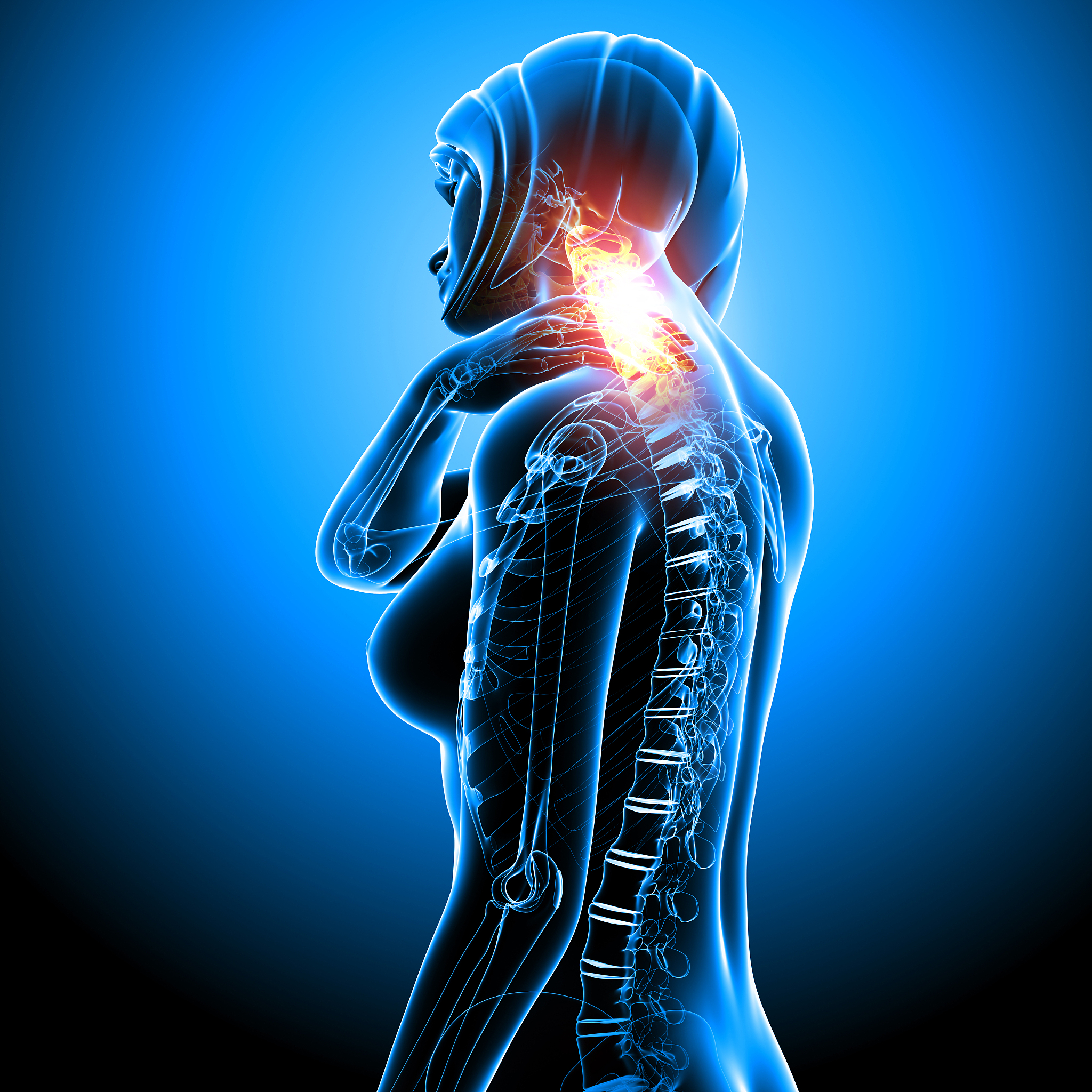 illustration showing location of female neck pain in red