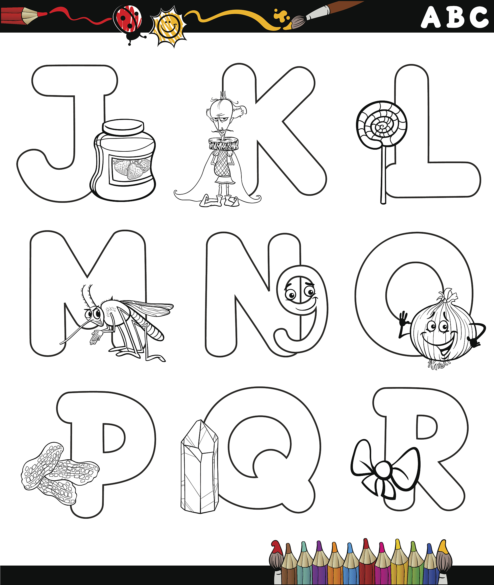 cartoon alphabet for coloring book
