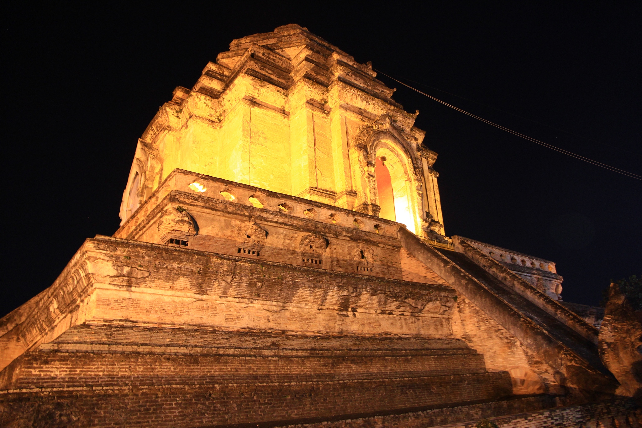 wat chedi luang at night in chiang mai, thailand