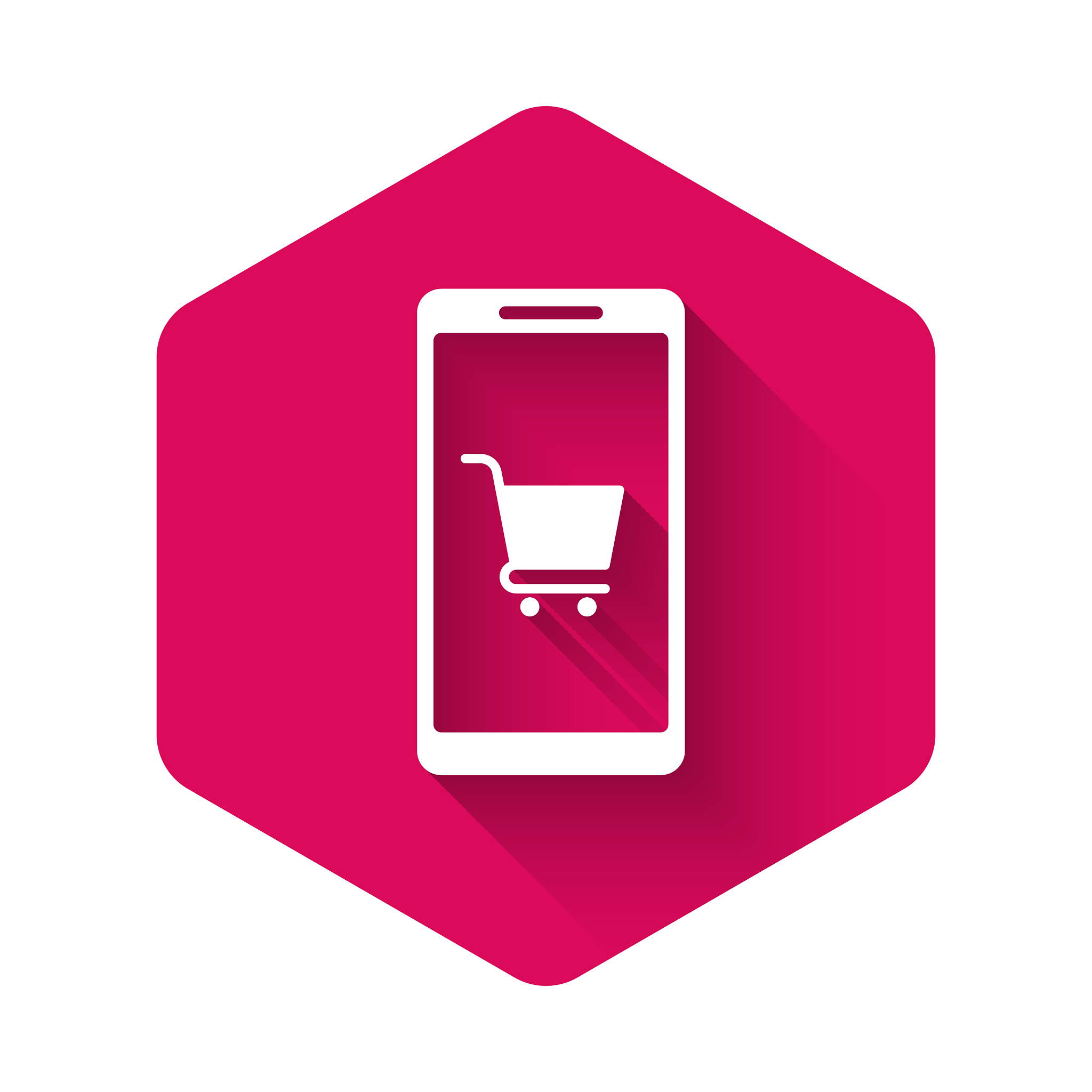 white mobile phone and shopping cart icon isolated