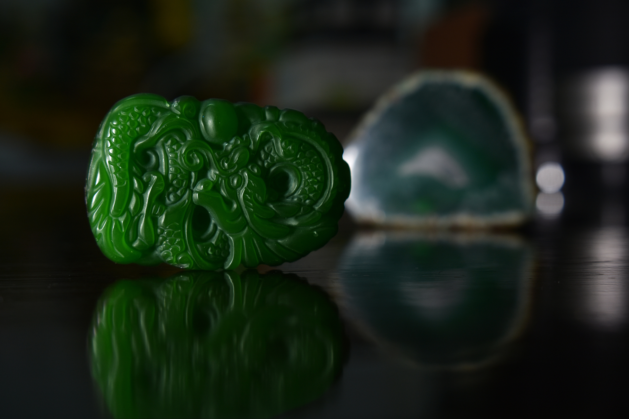 jade carving it is a green dragon.