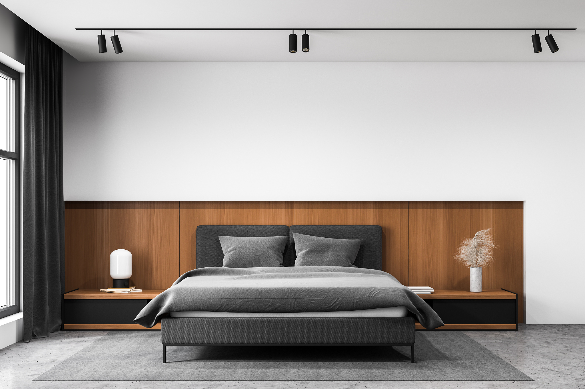 white and wooden master bedroom interior
