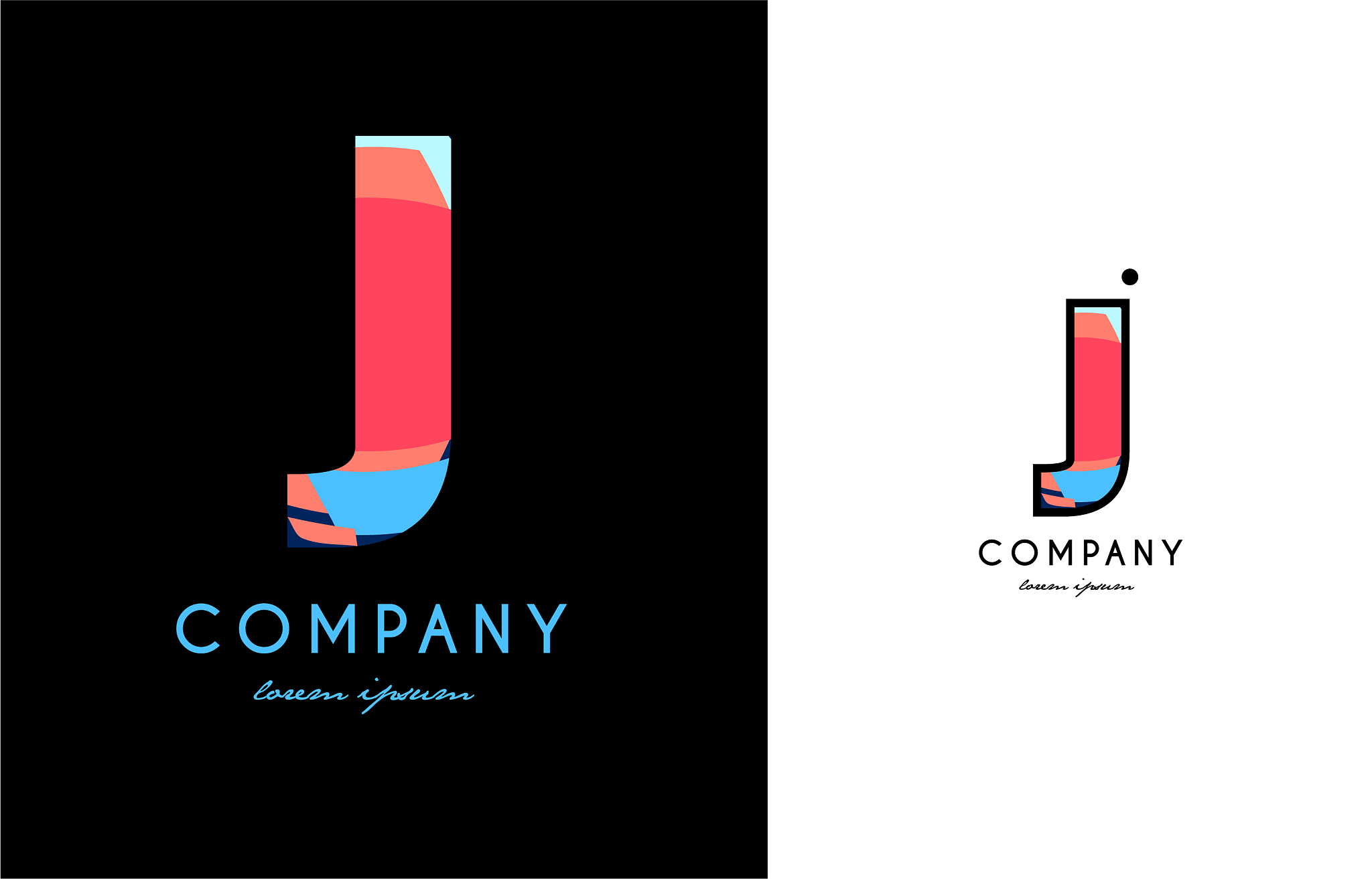 j blue red letter alphabet logo icon design
