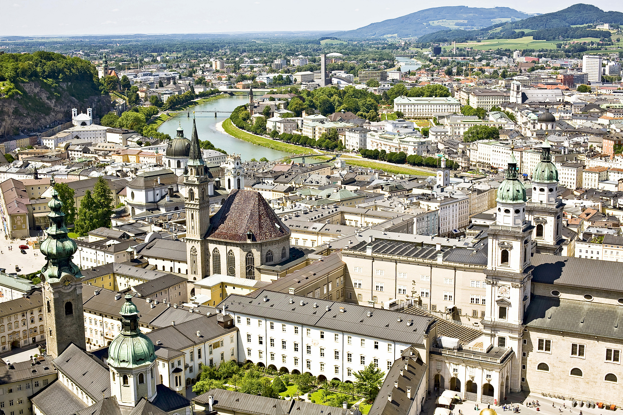 aerial view of old town of salzburg seen from hohensalzburg cast