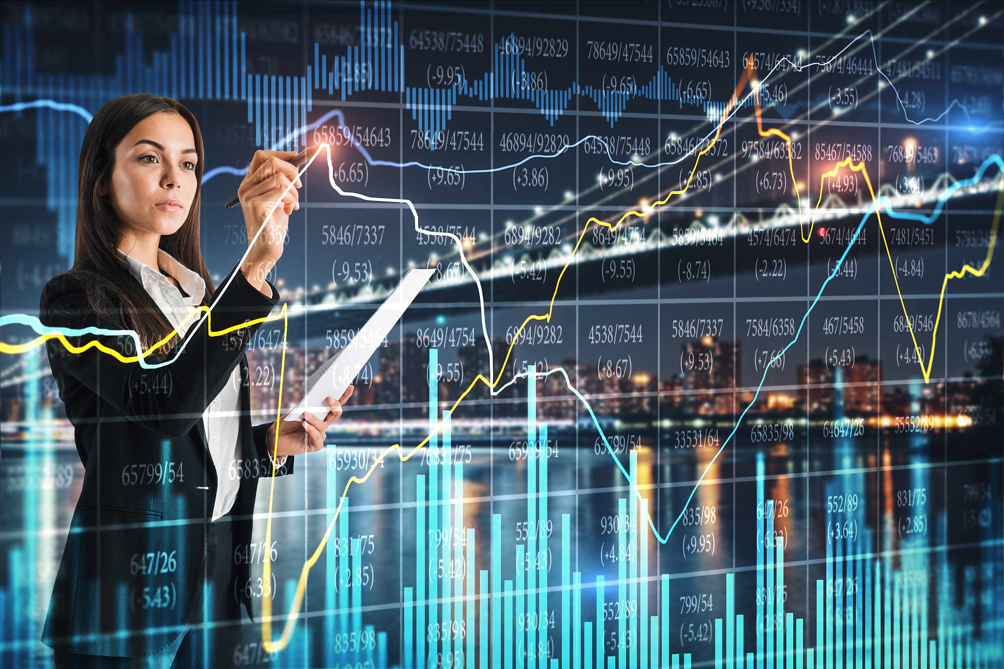 european businesswoman with forex chart