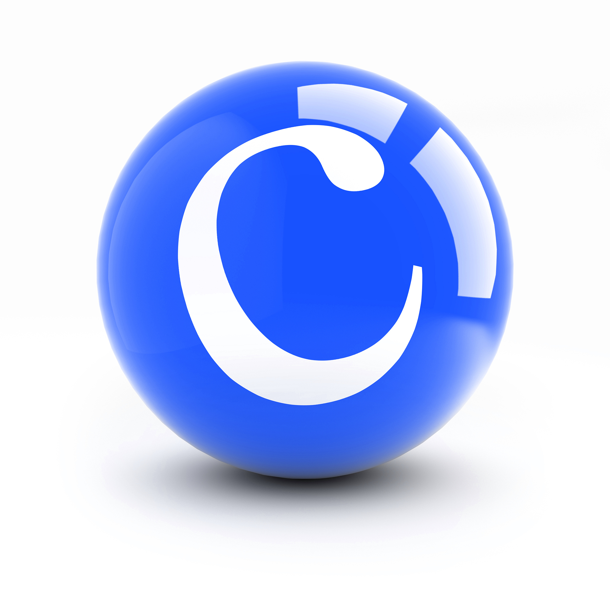 letter c on a bright blue balls isolated on white.