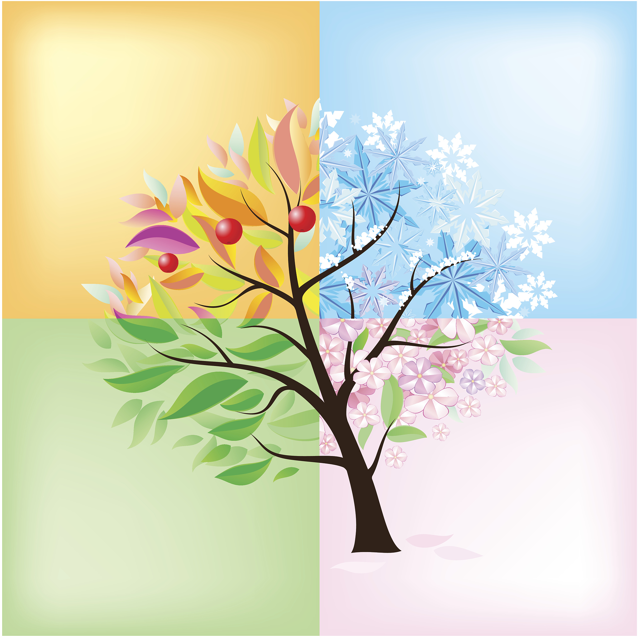 帮我画一副四季图要求季节分明都有个小动物