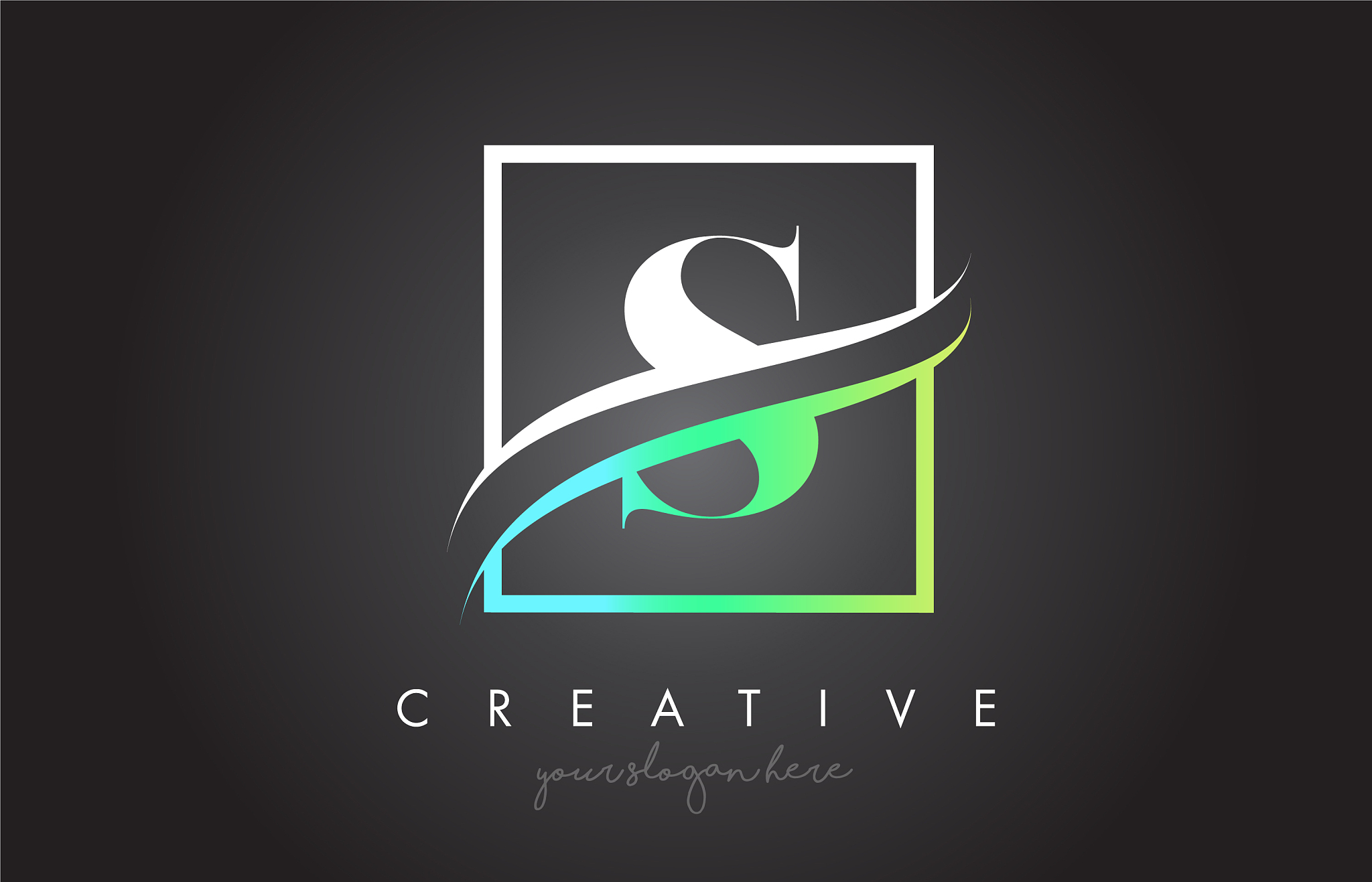 s letter logo design with square swoosh border