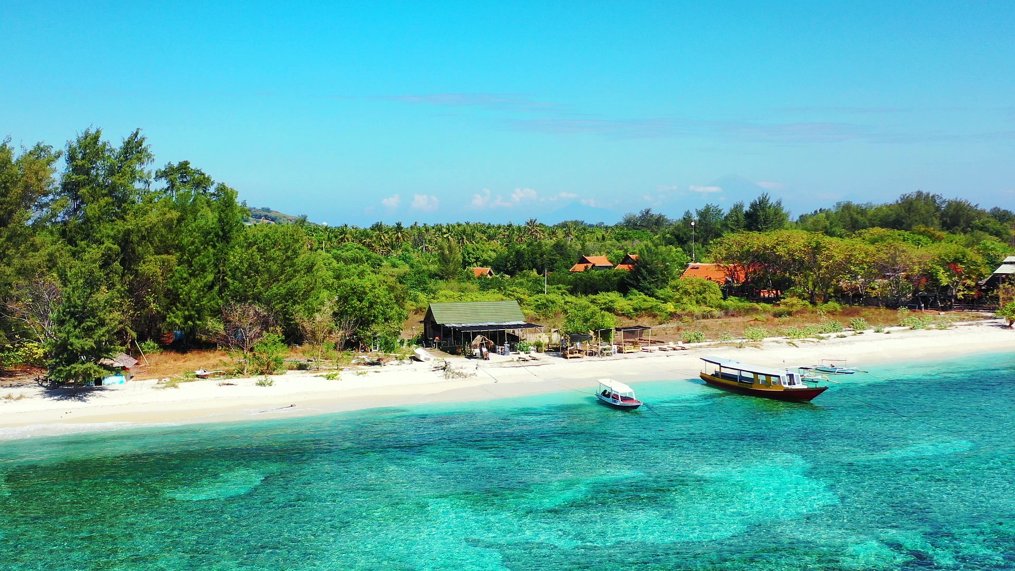 tranquil exotic beach of tropical island washed by waves of blue