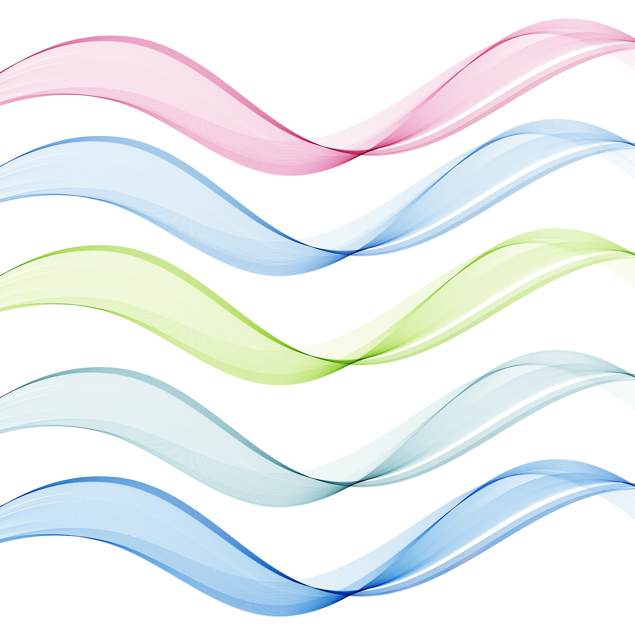 set. blue,green,pink, grey flood wave