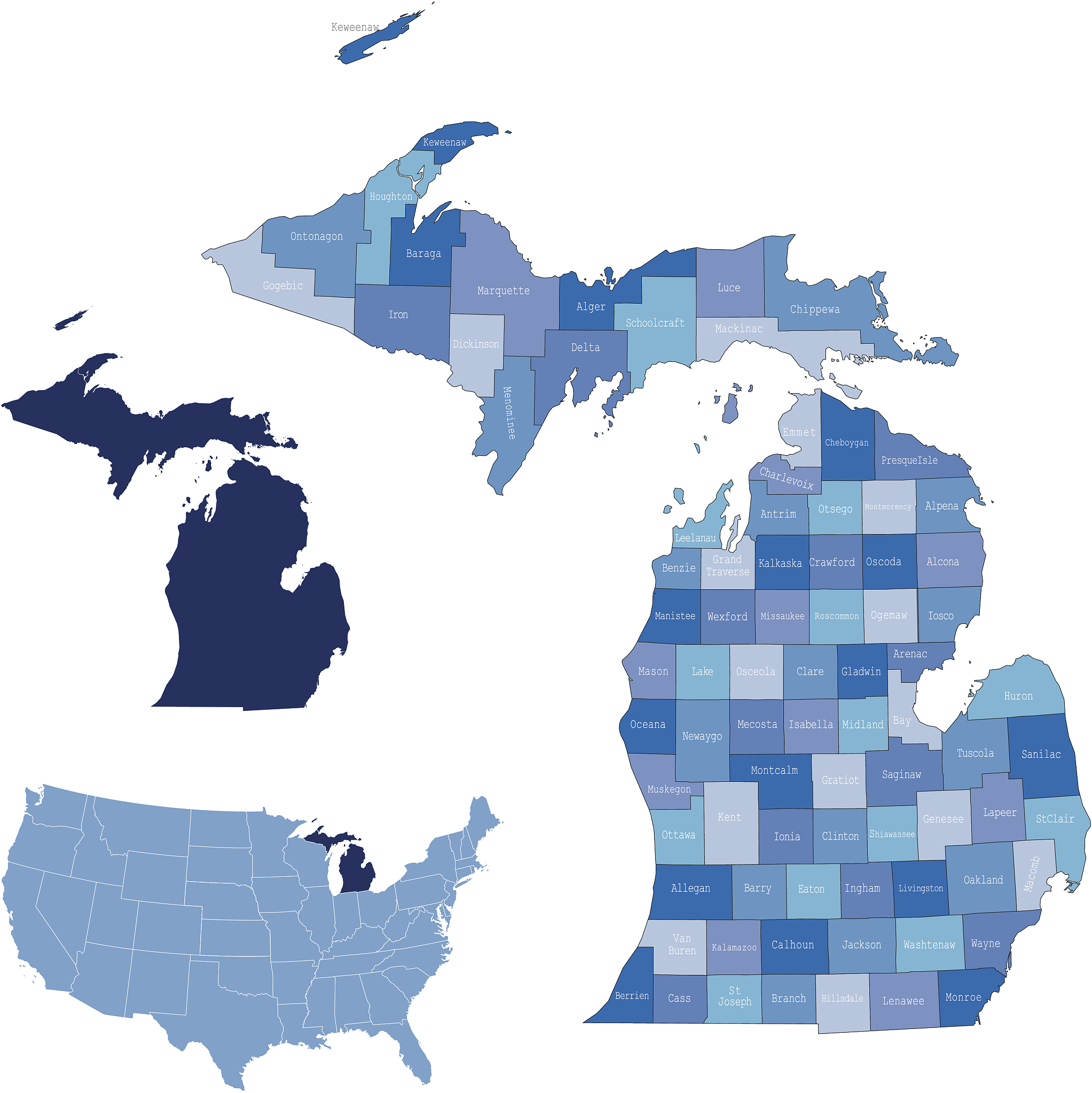 michigan & counties map