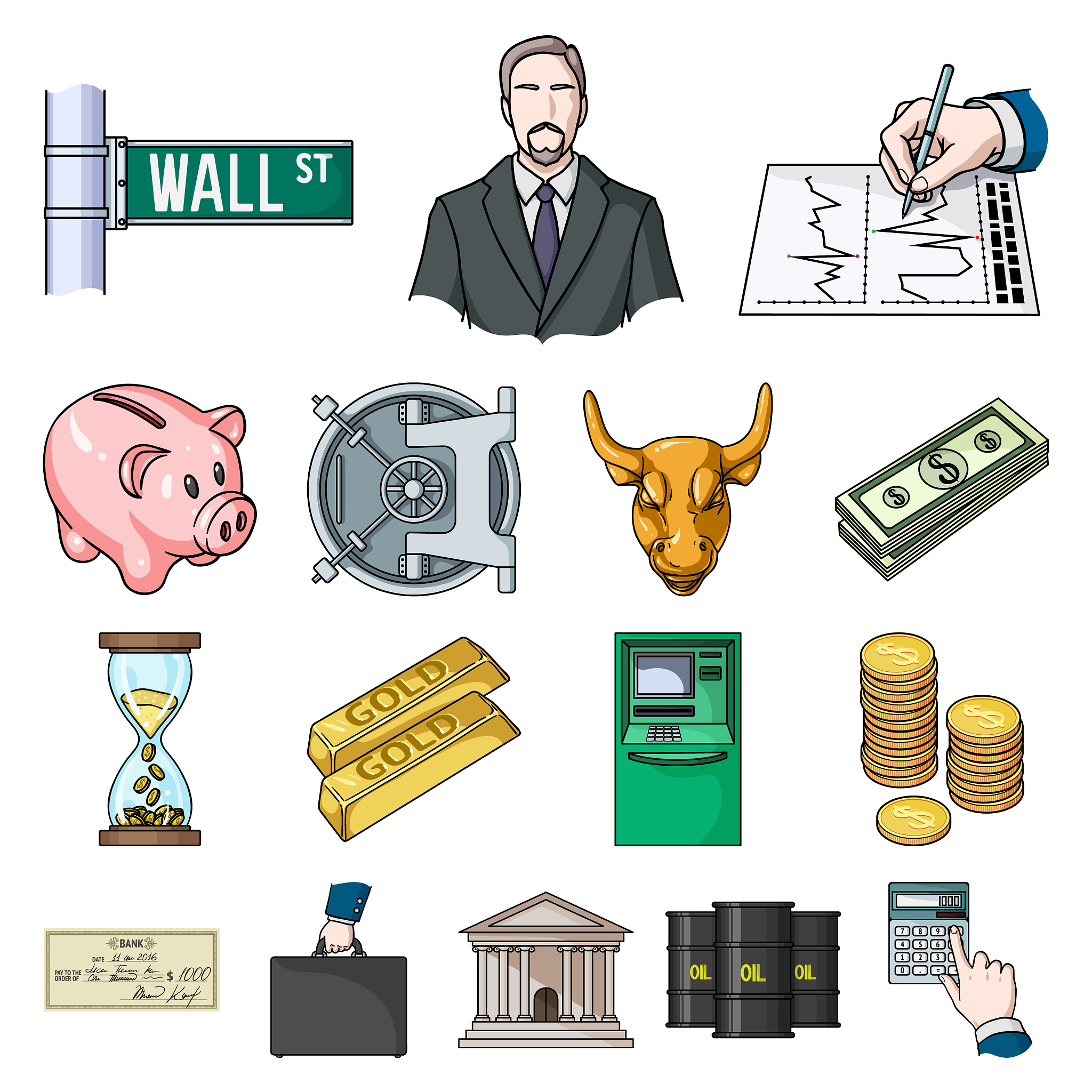 money and finance cartoon icons in set collection