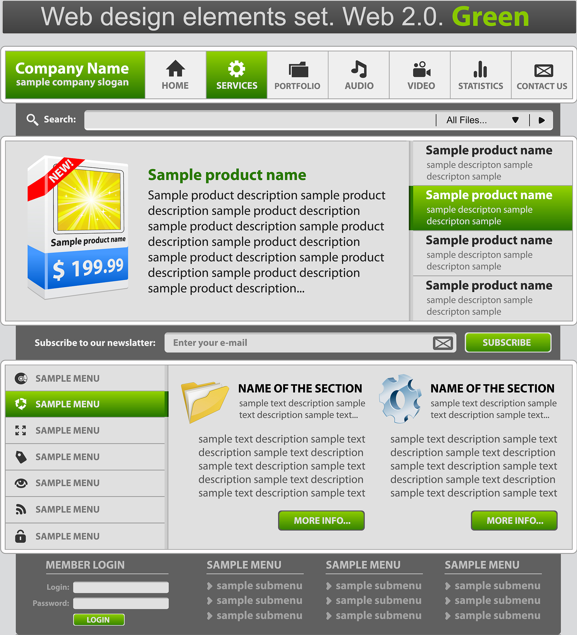 web design elements set green