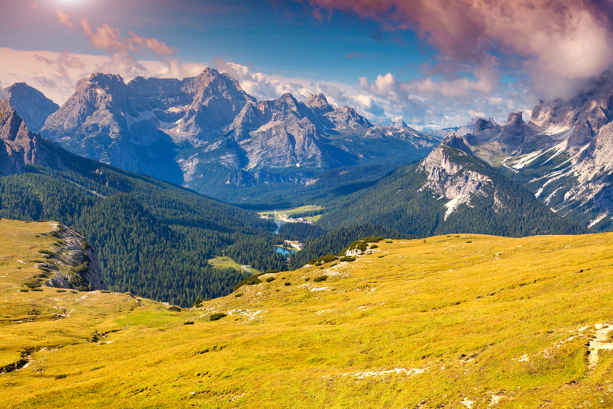 antelao mountain range at sunny summer day.