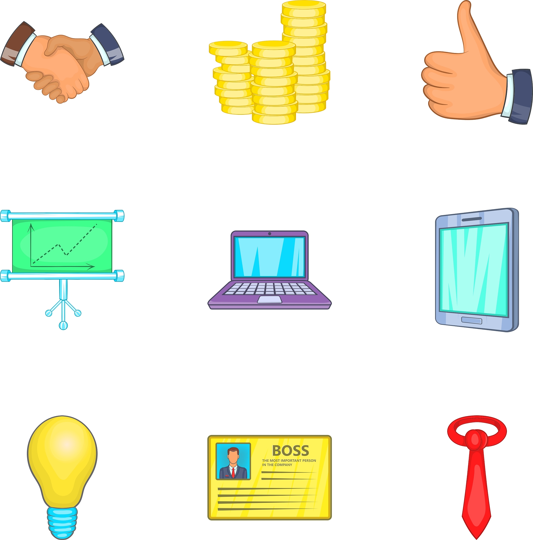 business icons set cartoon style