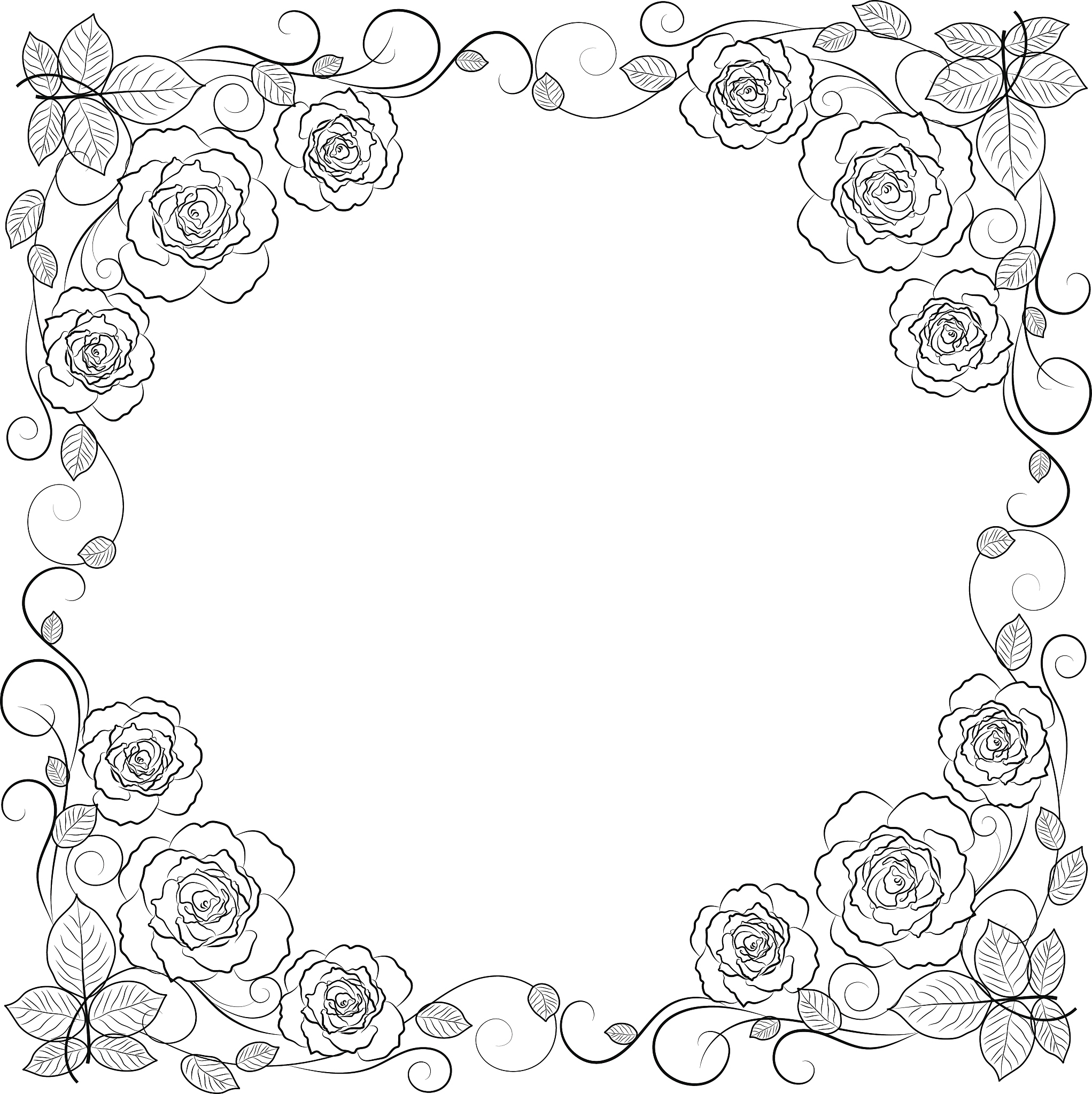 simple floral frame in black isolated on white background