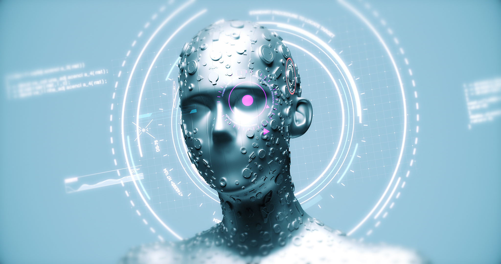 modern robot technology analyzing hud data - 3d illustration ren