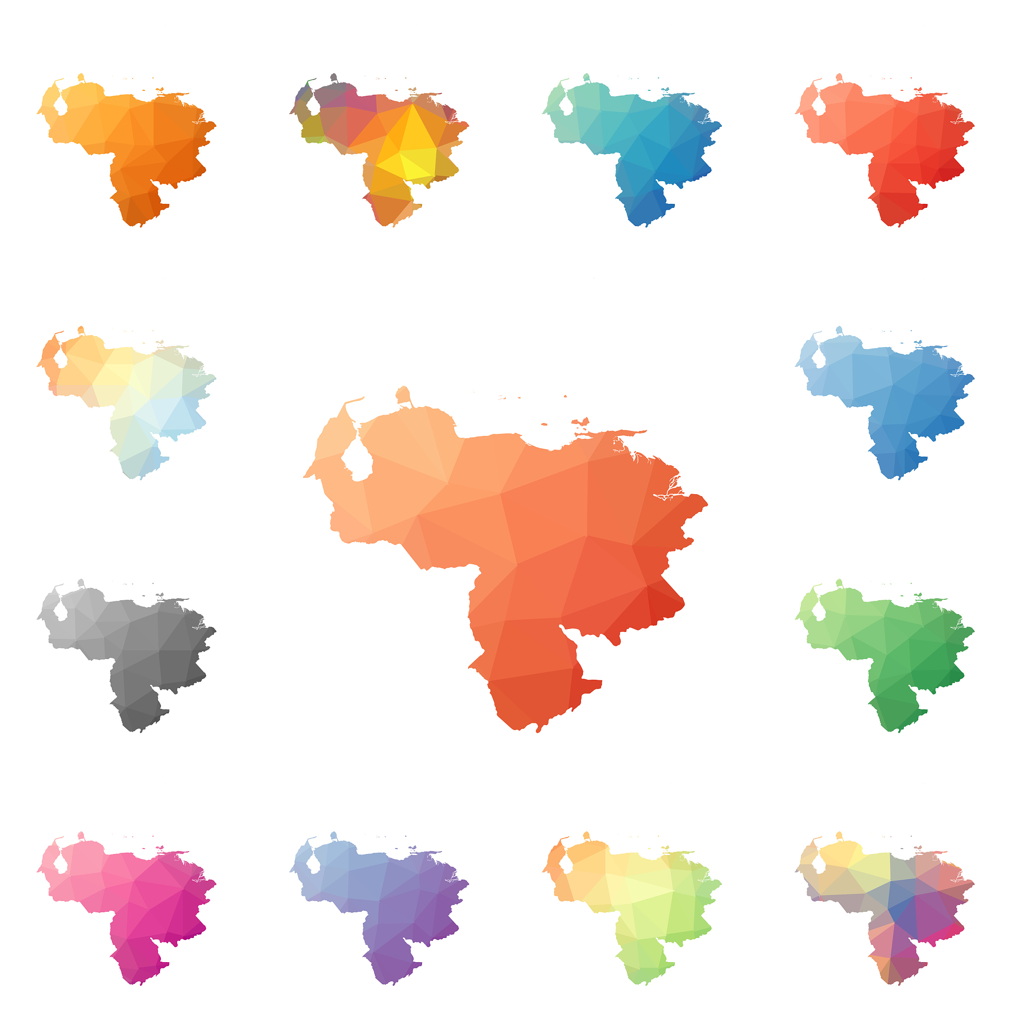 venezuela geometric polygonal, mosaic style maps collection.