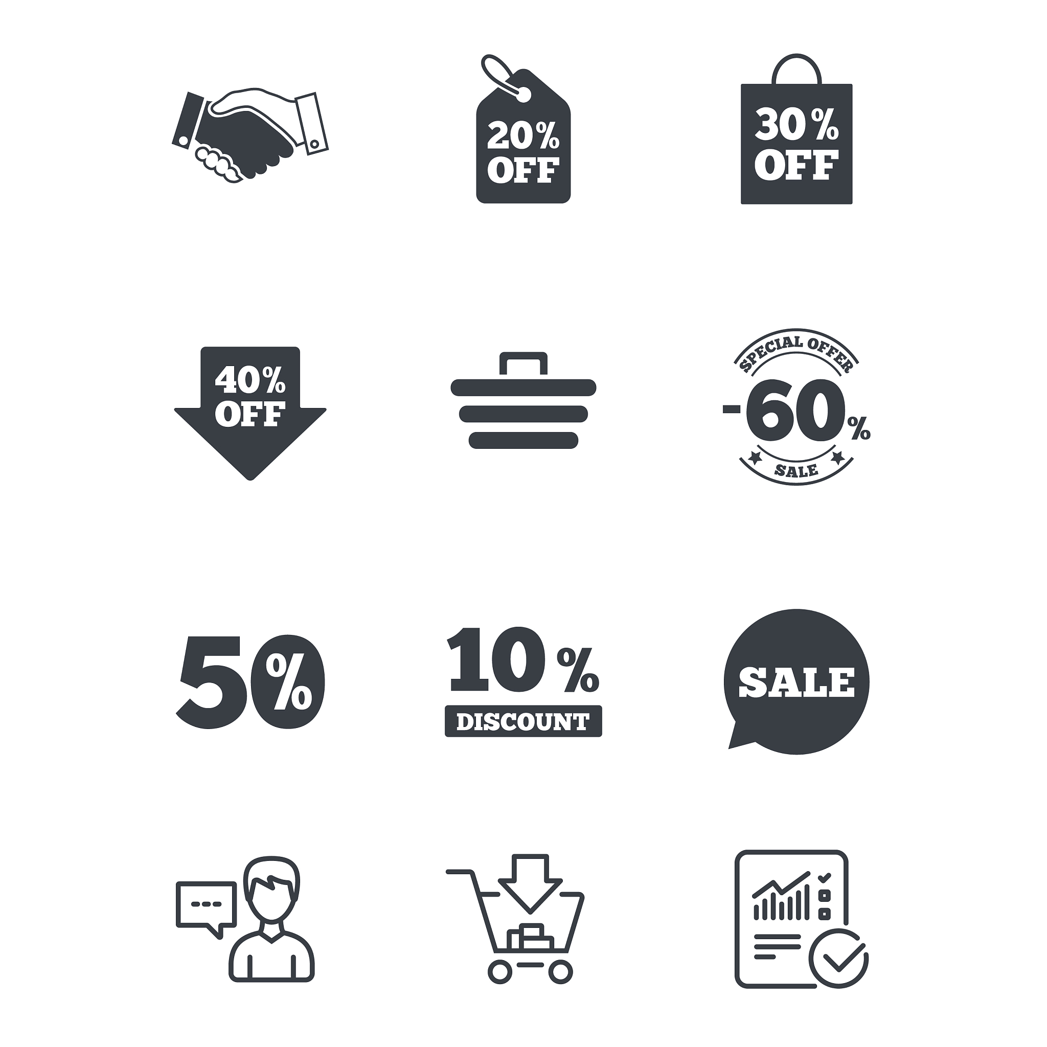 sale discounts icon shopping deal signs
