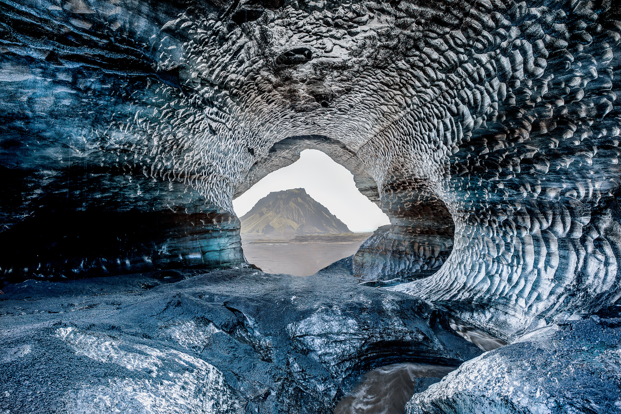 blue crystal ice cave, underground beneath the glacier in icelan