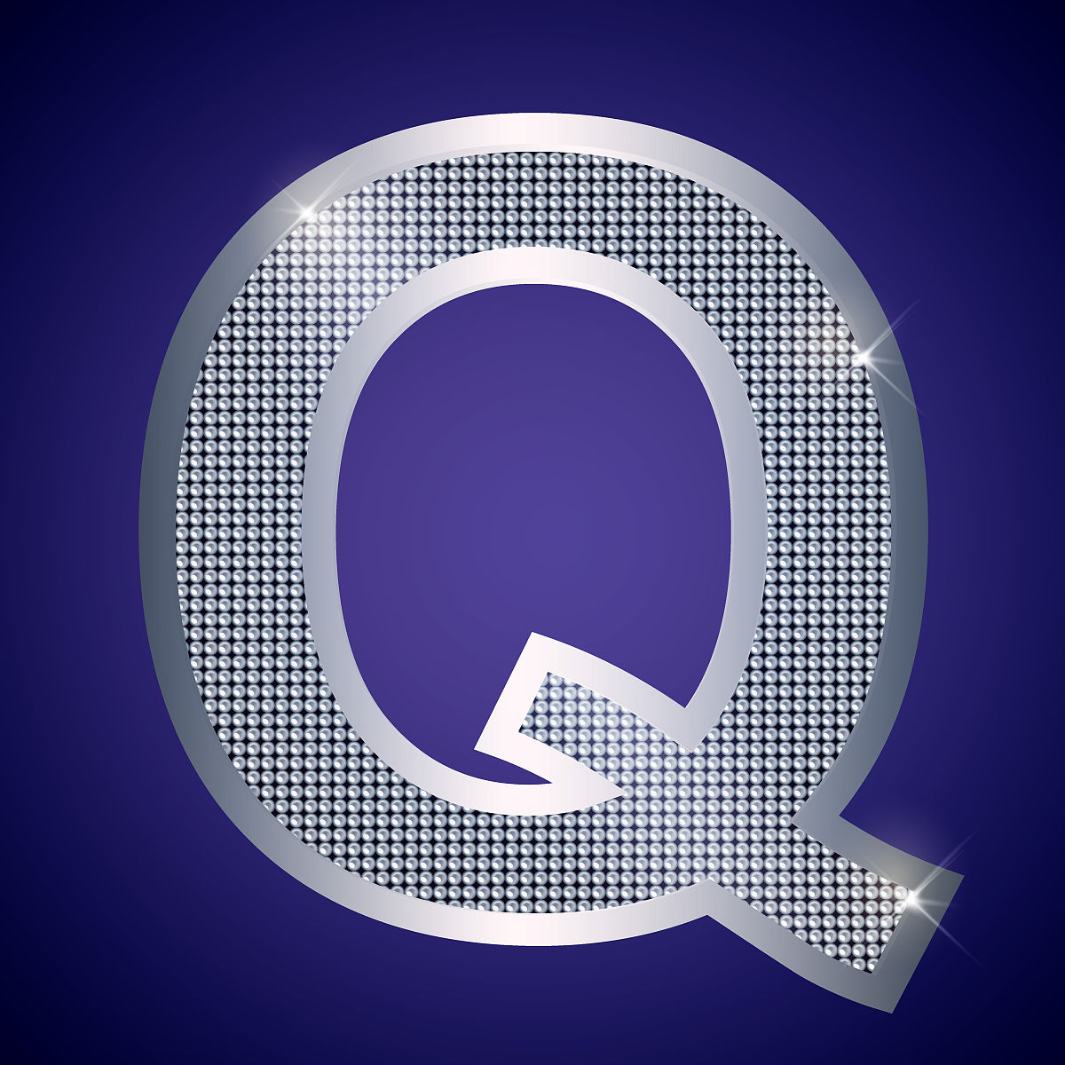 漂亮的银色字母<strong>q</strong>配上明亮的钻石.矢量字体,字母字体的标志或图标eps10
