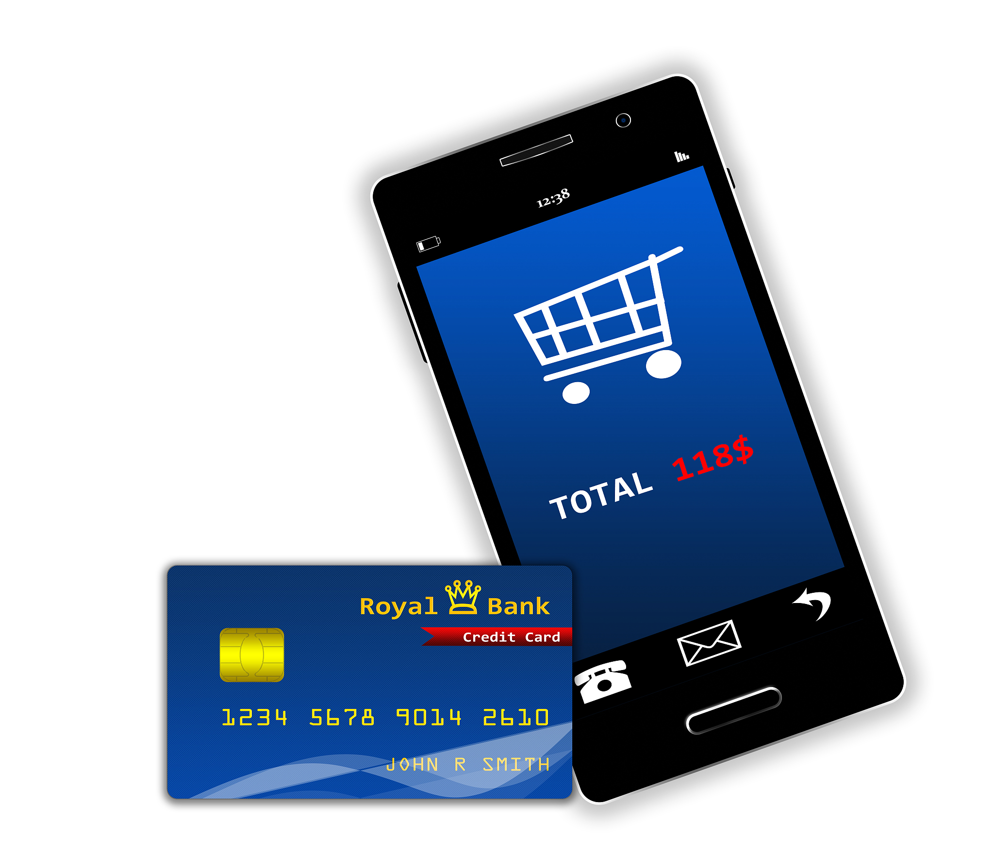 e-commerce with cell phone and credit card.