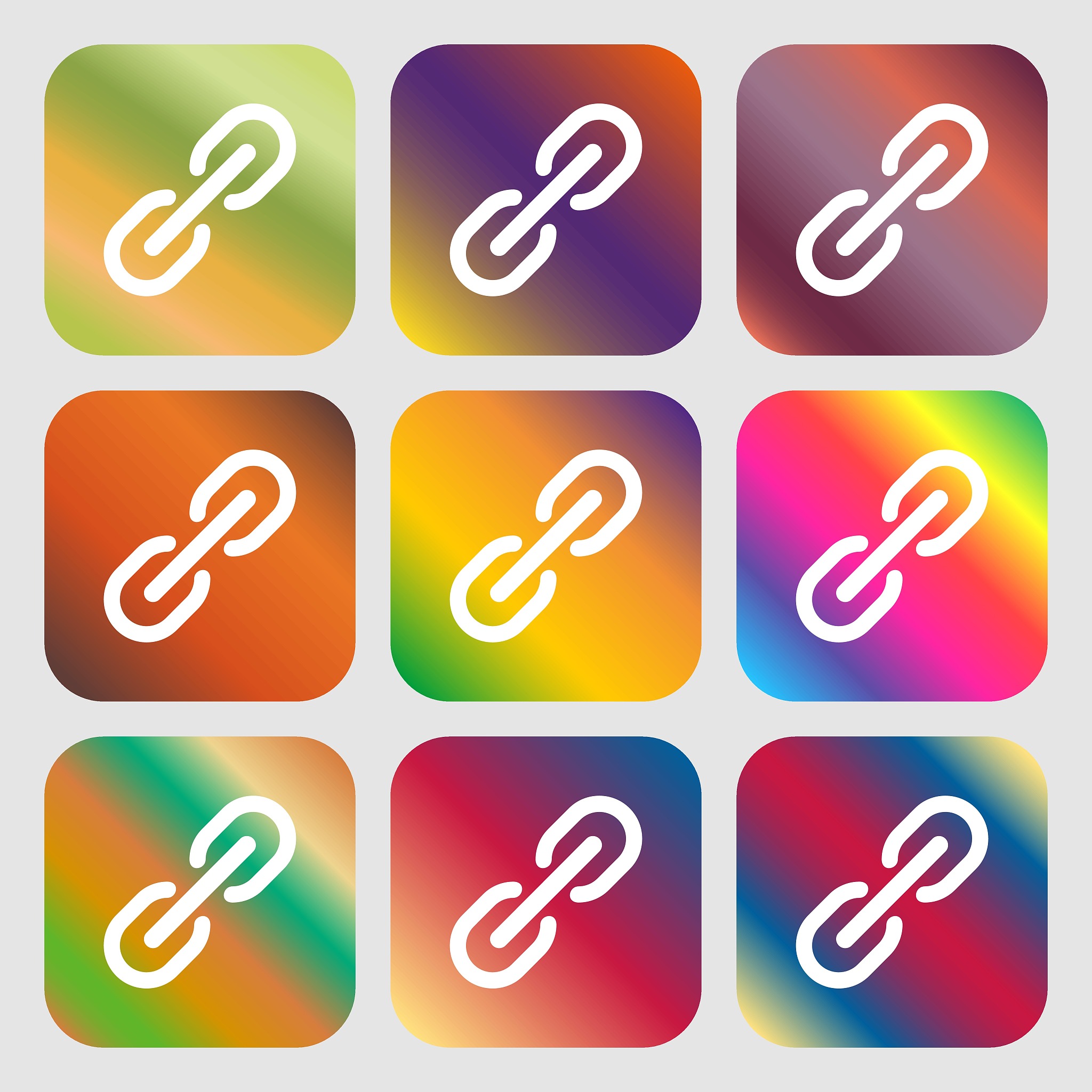 chain icon sign. nine buttons with bright gradients for beautifu