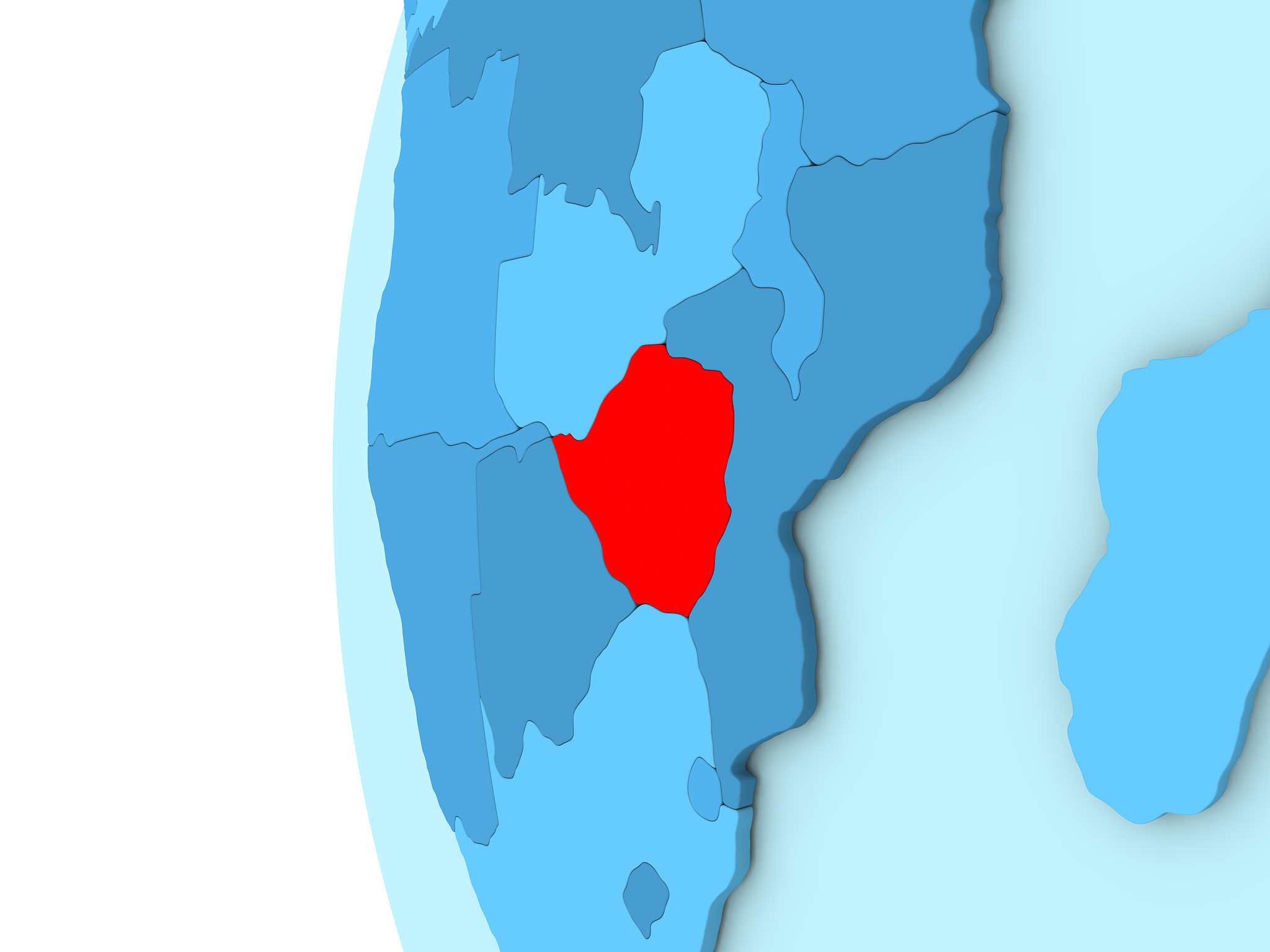 zimbabwe on blue globe