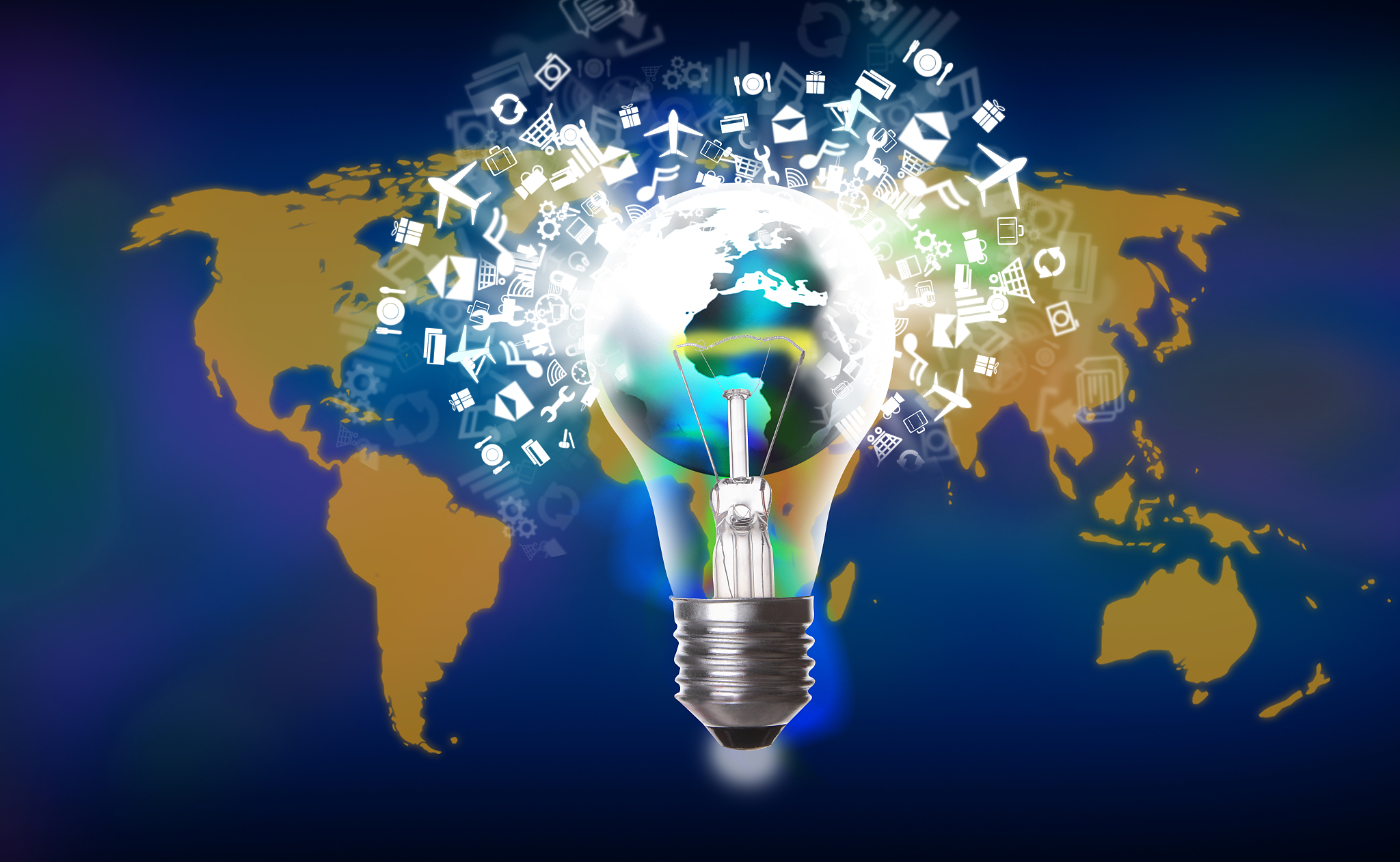 light bulb  with world