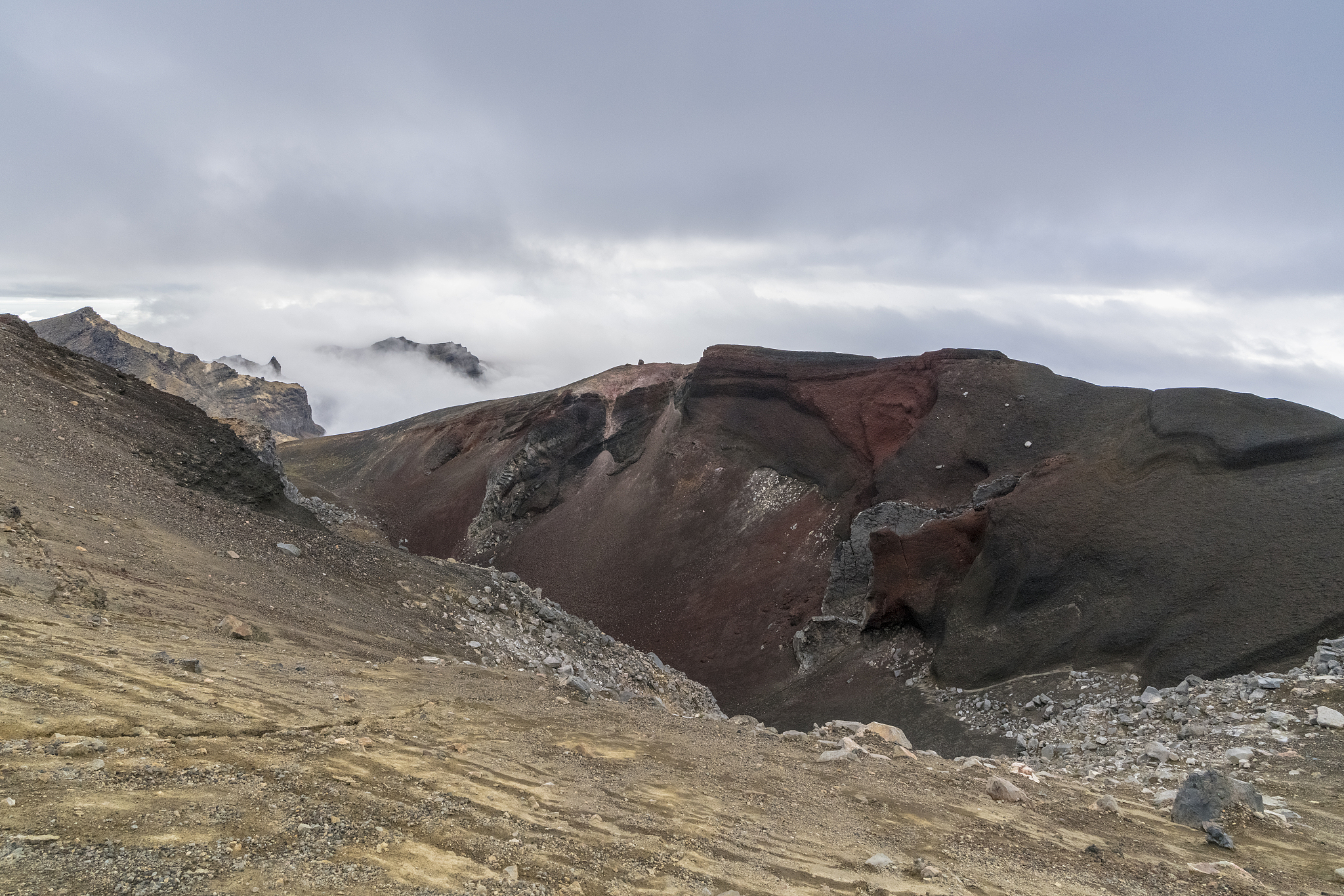 red crater on tongariro alpine crossing, new zealand.
