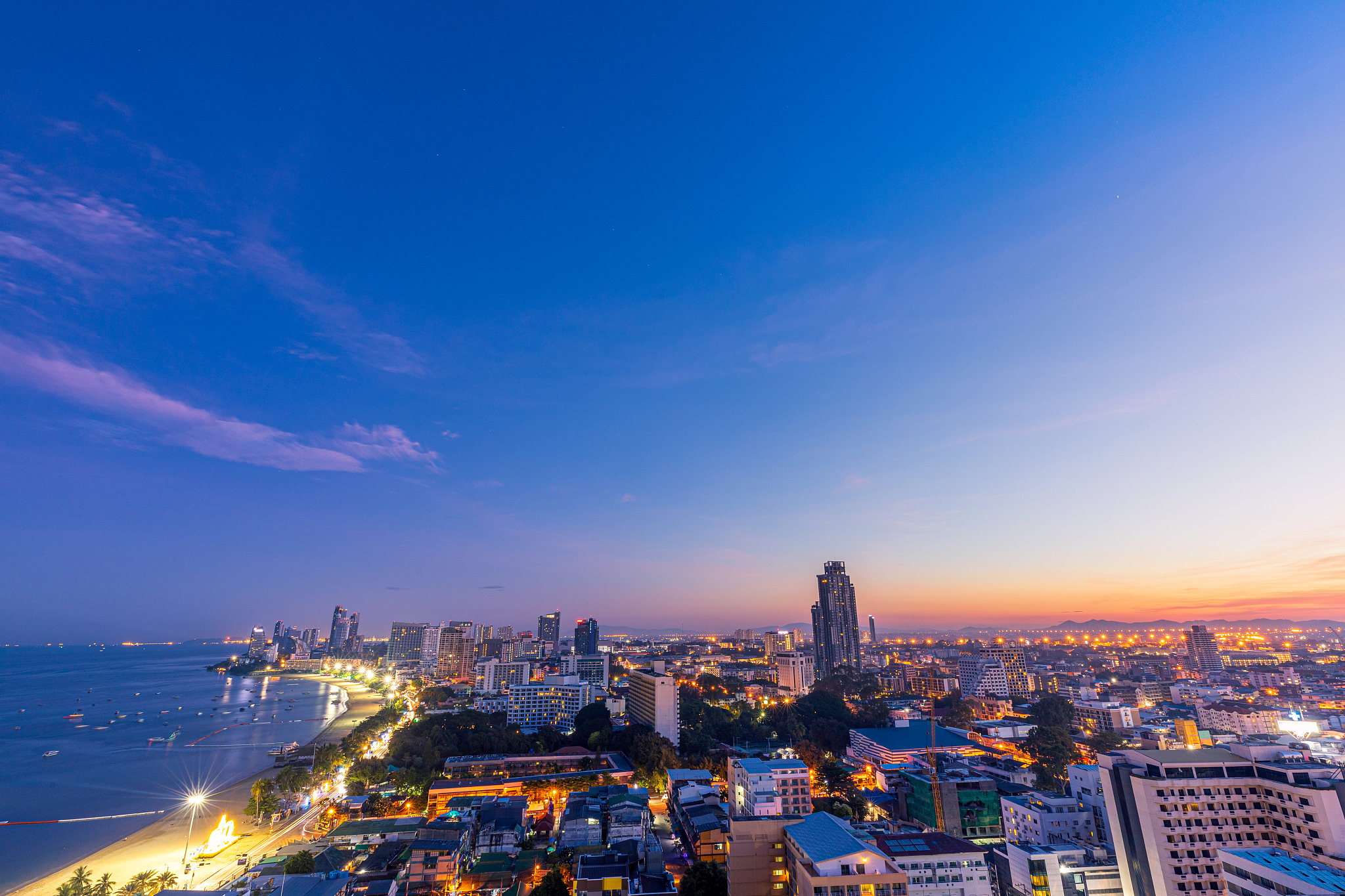 morning sun rise at pattaya thailand, looking north