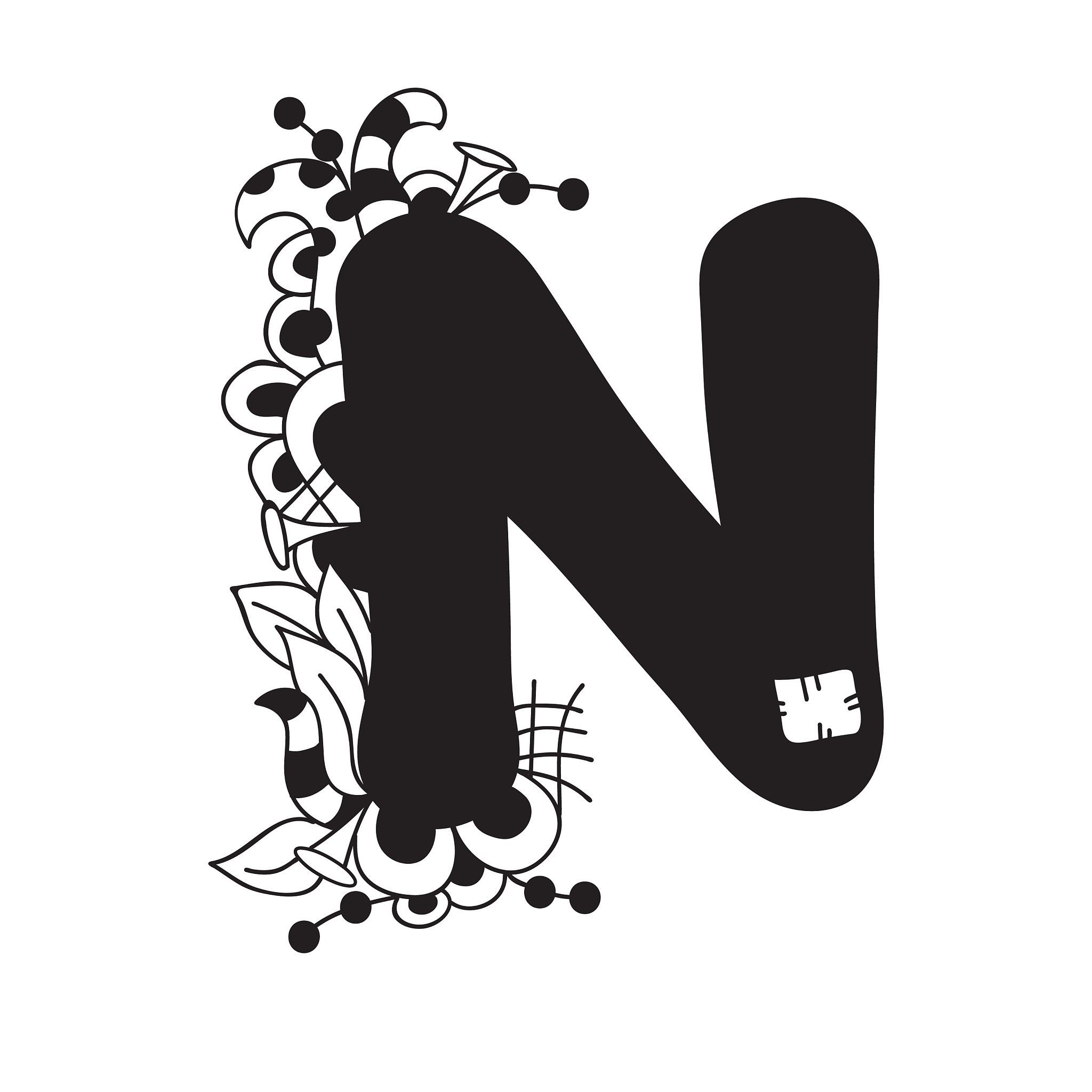 letter n.vector illustration,  hand-drawn