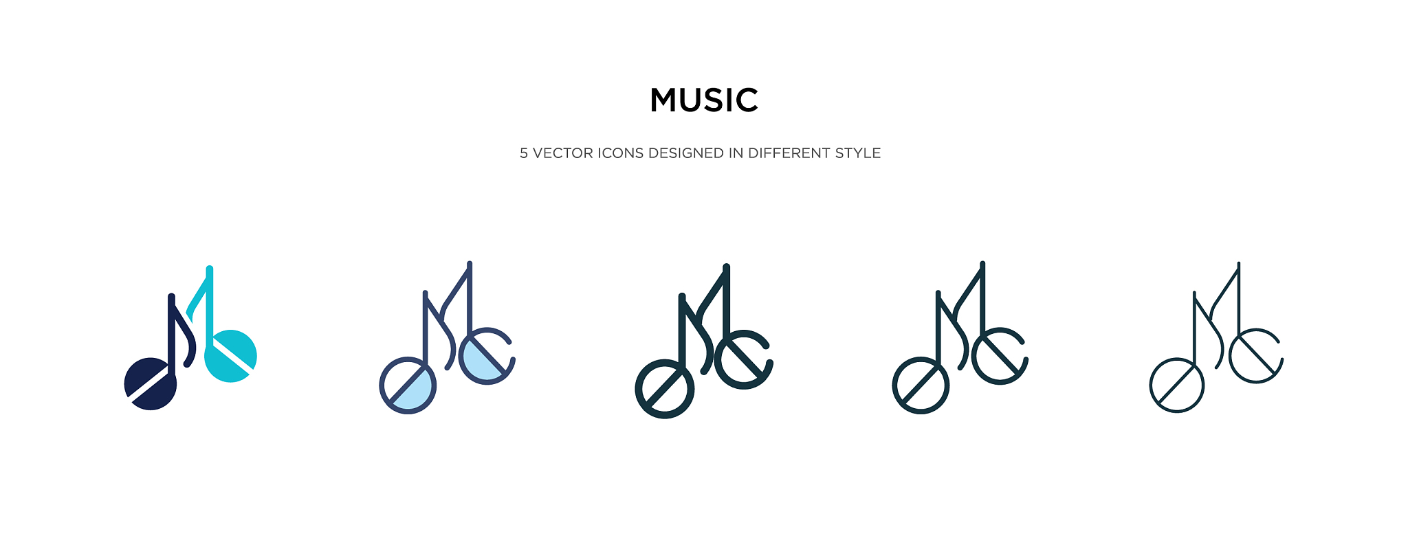 music icon in different style two colored and