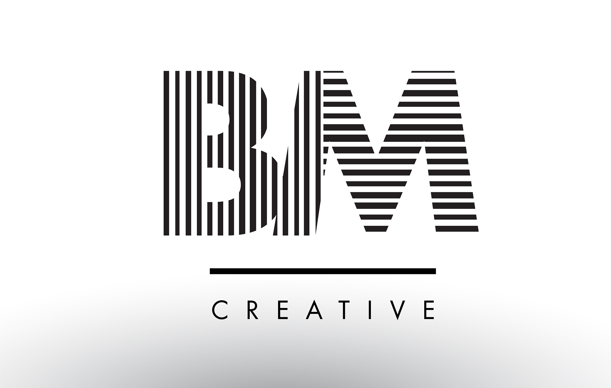 bm b m black and white lines letter logo design