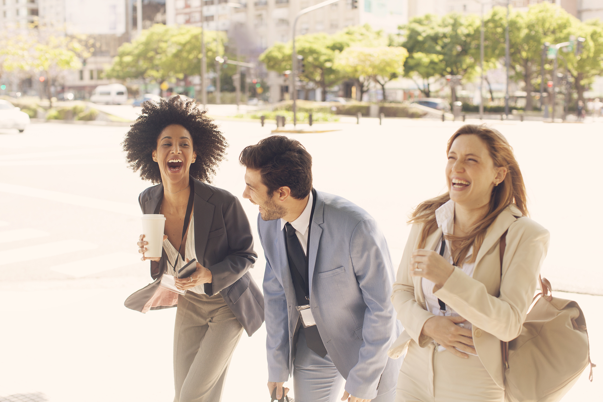 business man and woman talking and having fun in buenos aires, a
