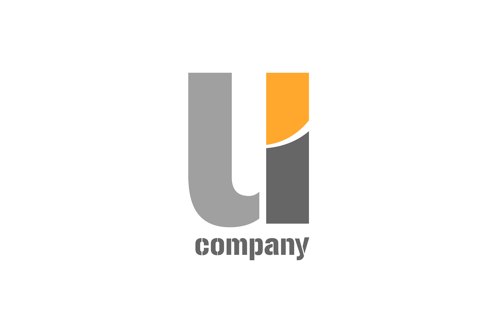 yellow and grey u alphabet logo design icon for