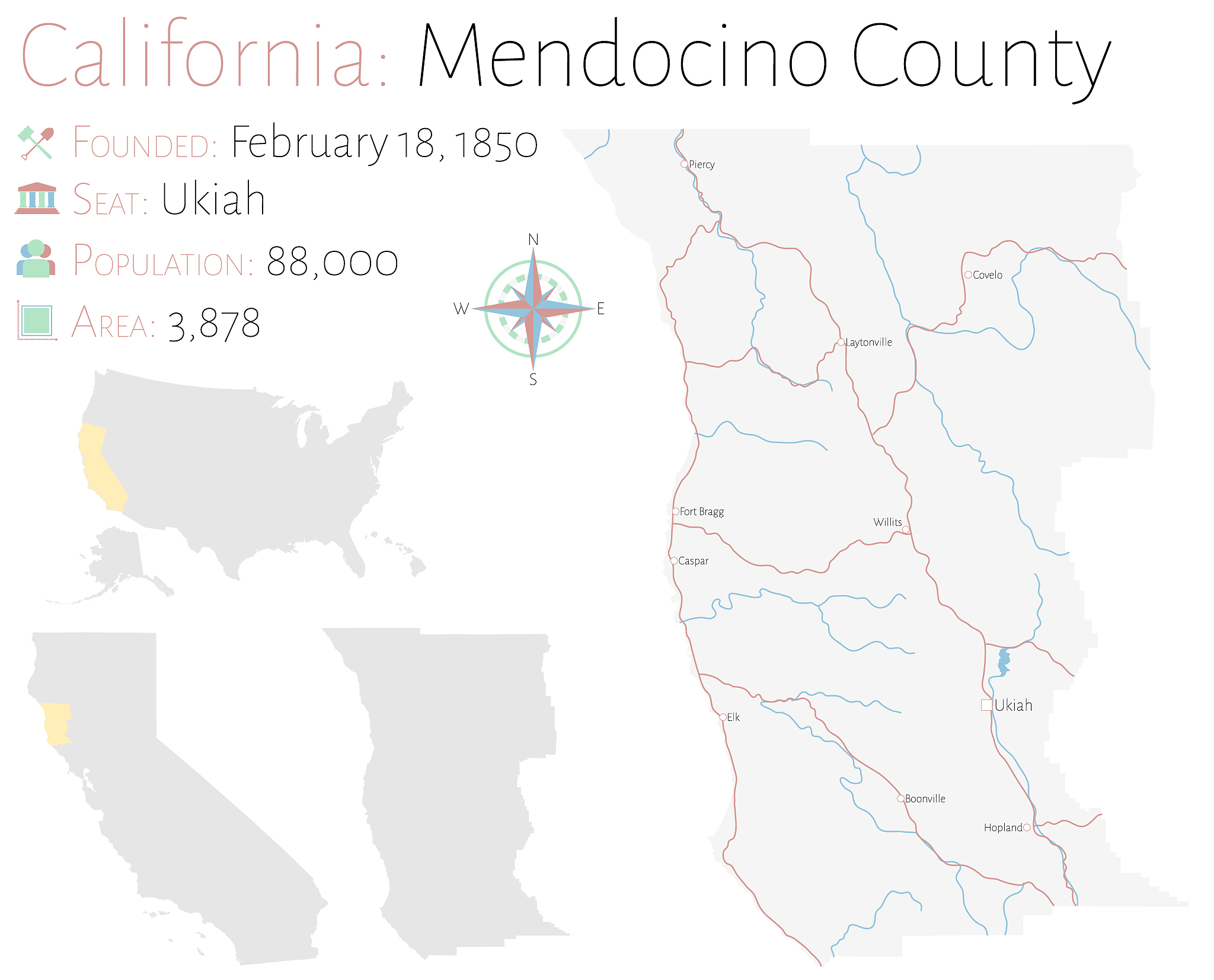 map of mendocino county in california