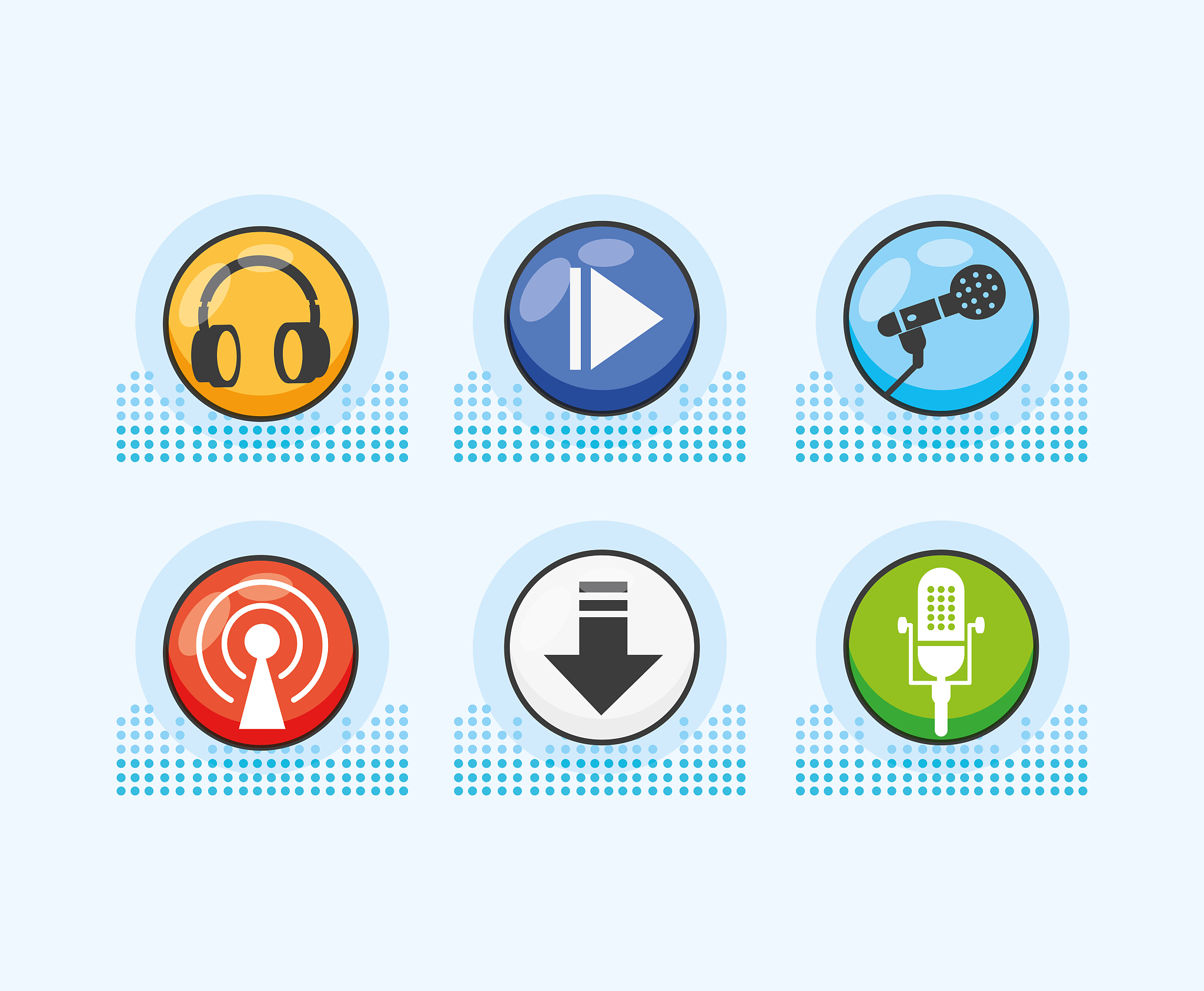 set icons of digital audio studio
