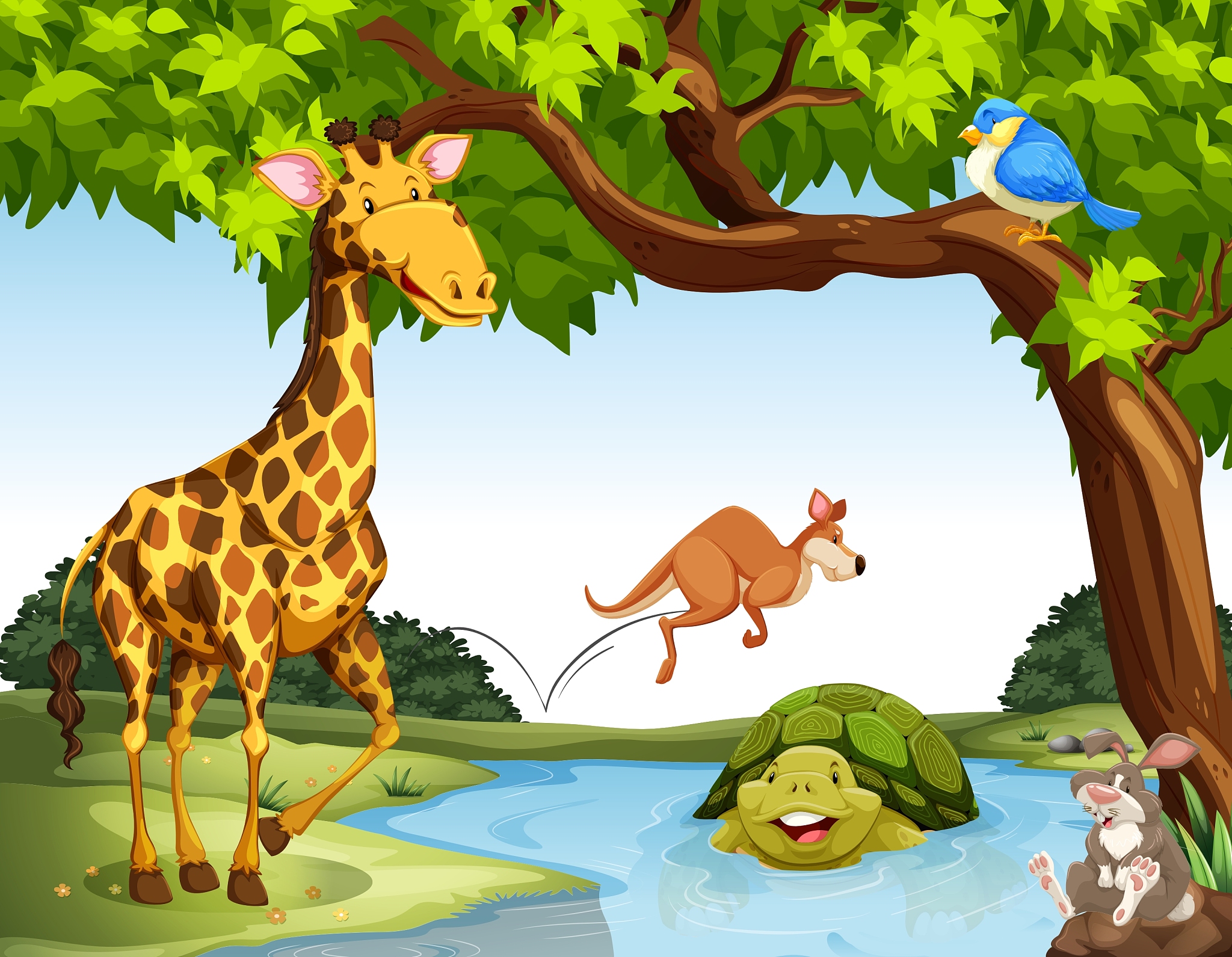 长颈鹿和大象搭桥过河：友谊与合作的童话故事