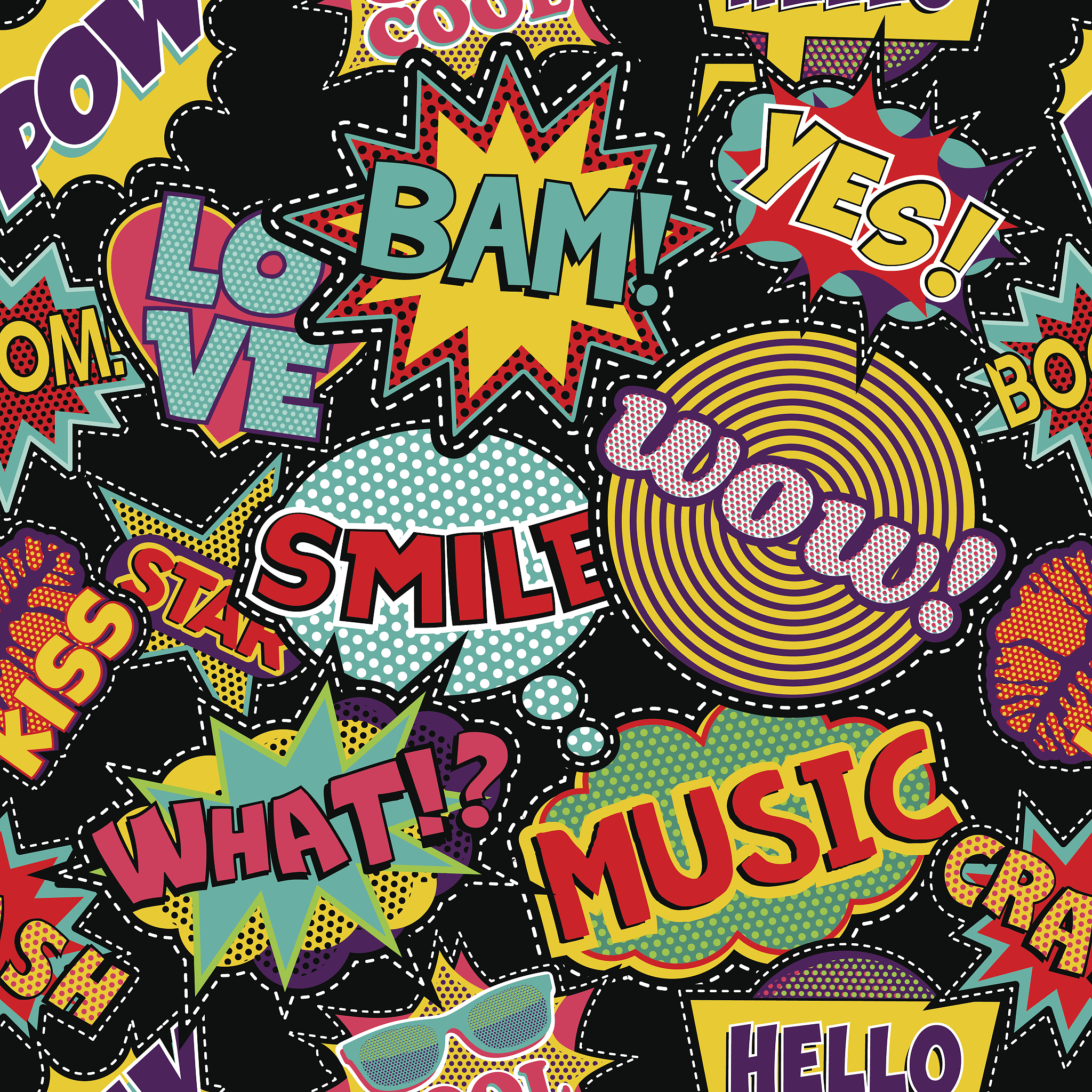 comic pop art stitch patch seamless pattern
