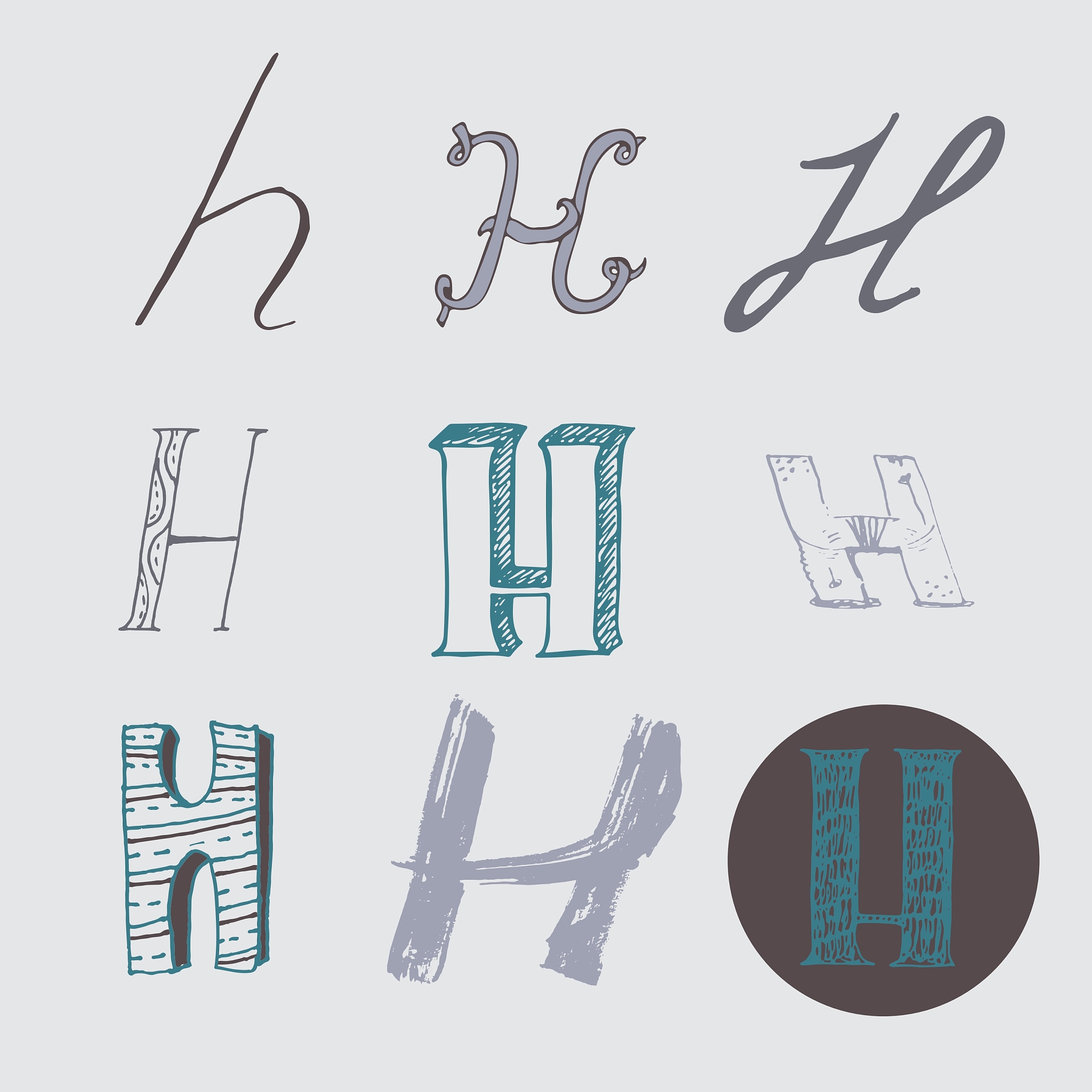 original letters h set isolated on light gray