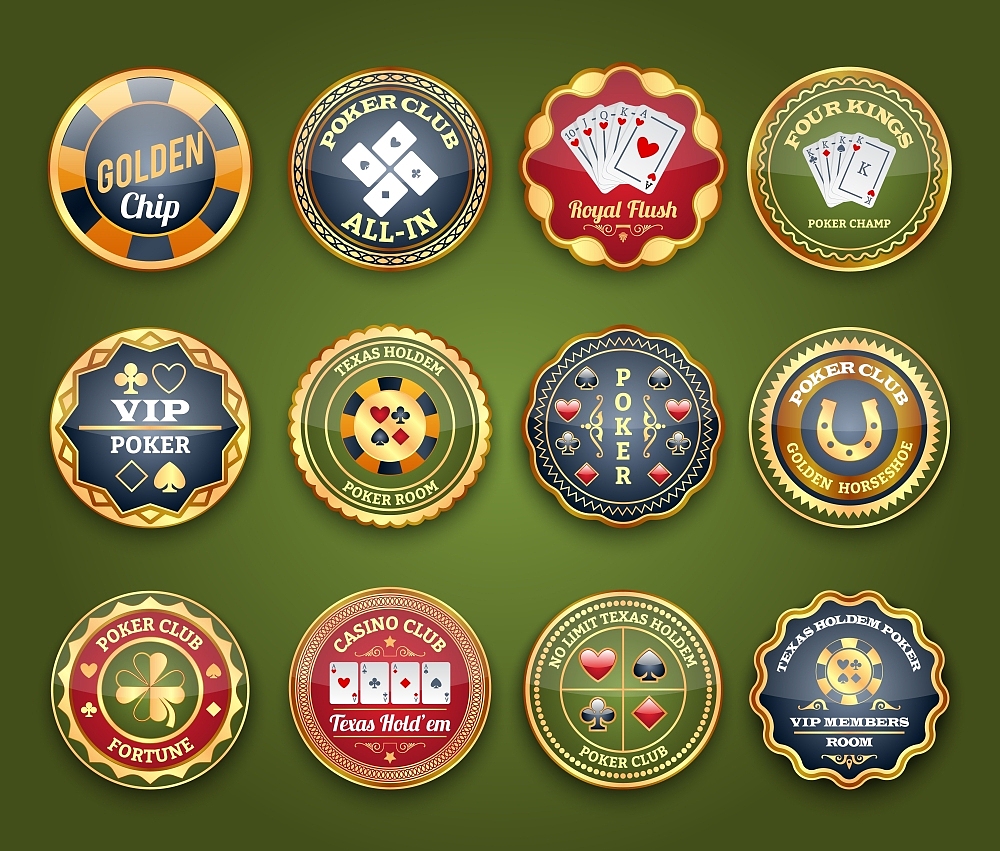 poker glossy labels set. royal casino club poker game glossy lab