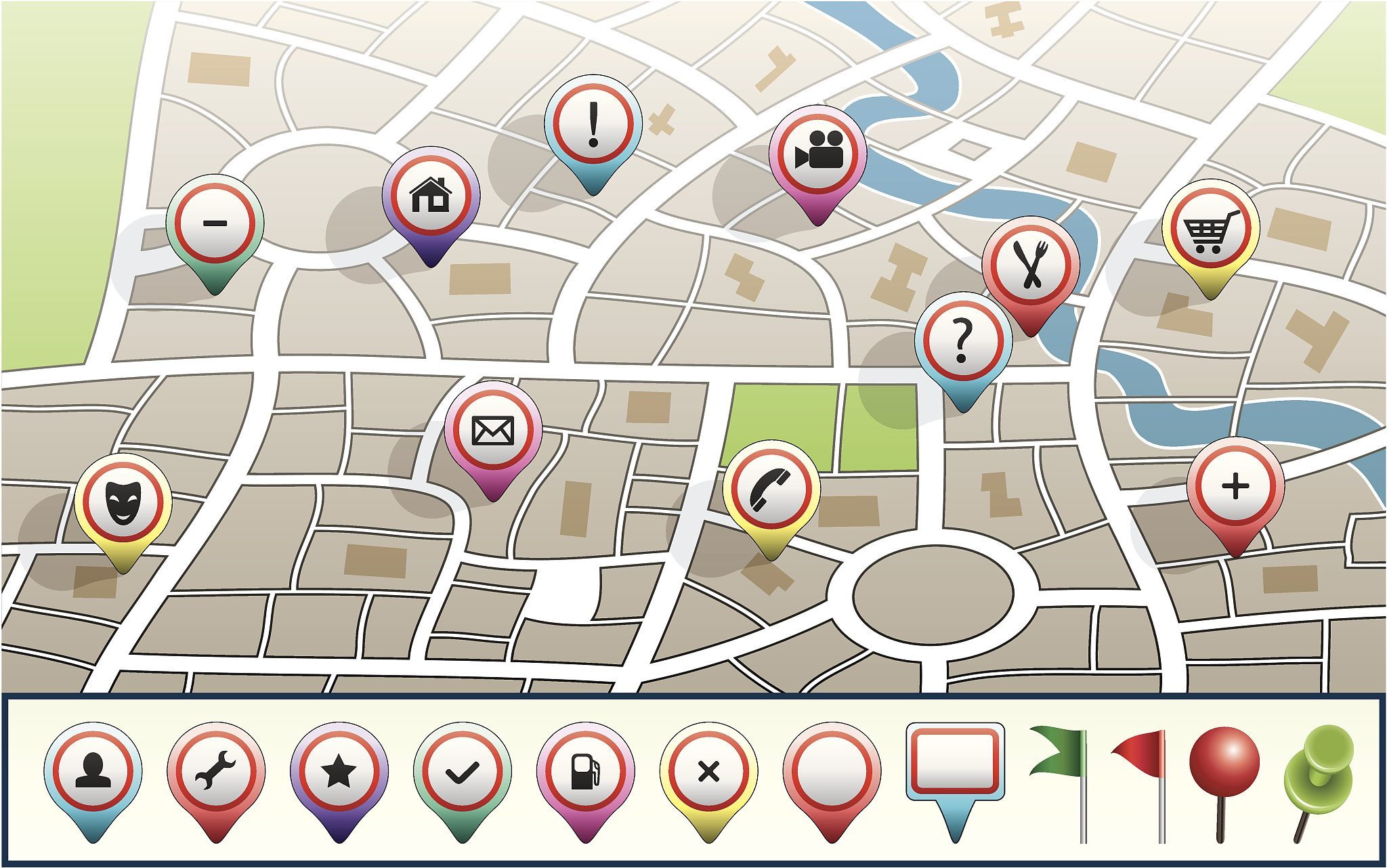 vector city map with gps icons